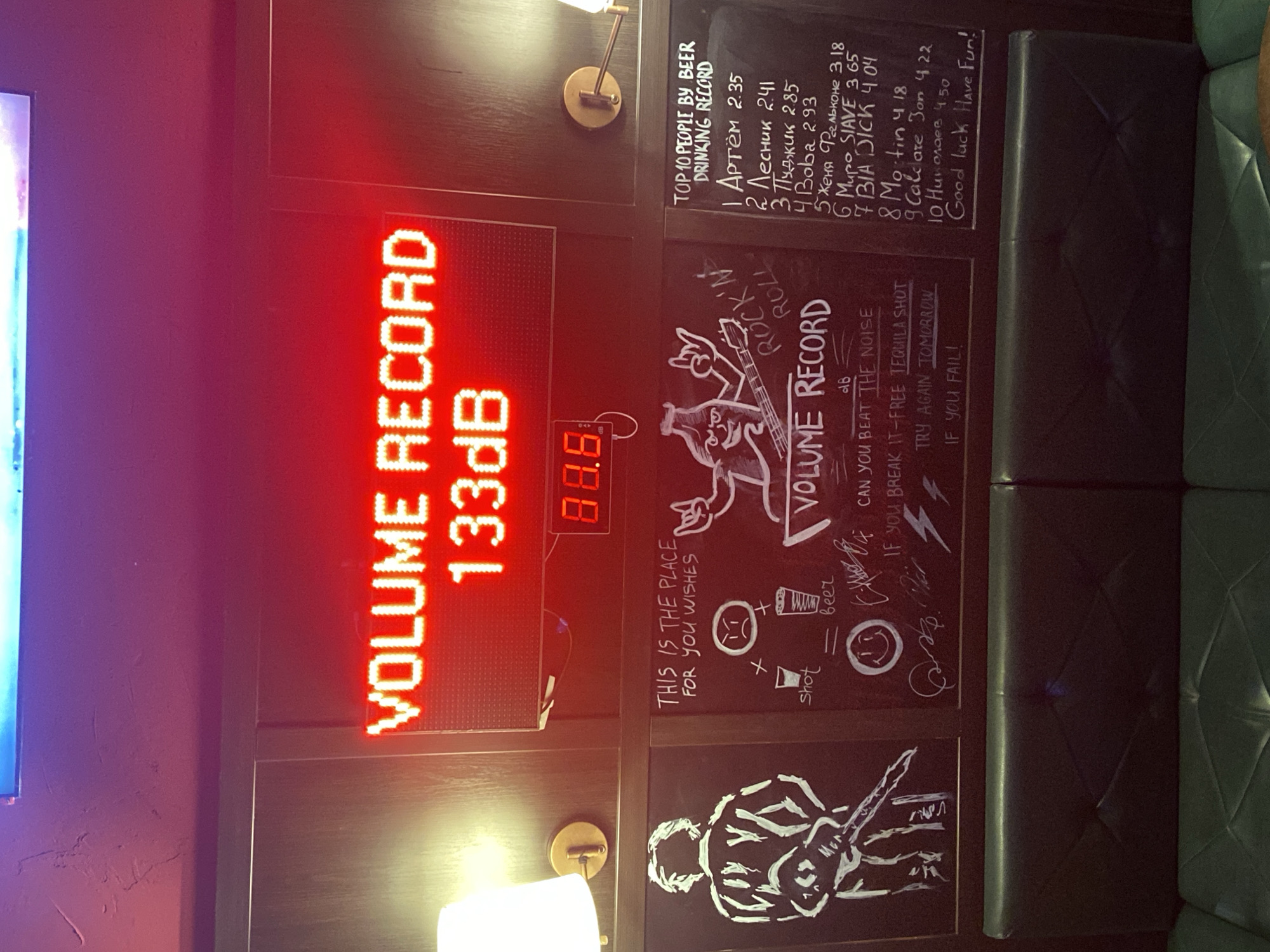 Bar patron documents drinks and 133dB volume record