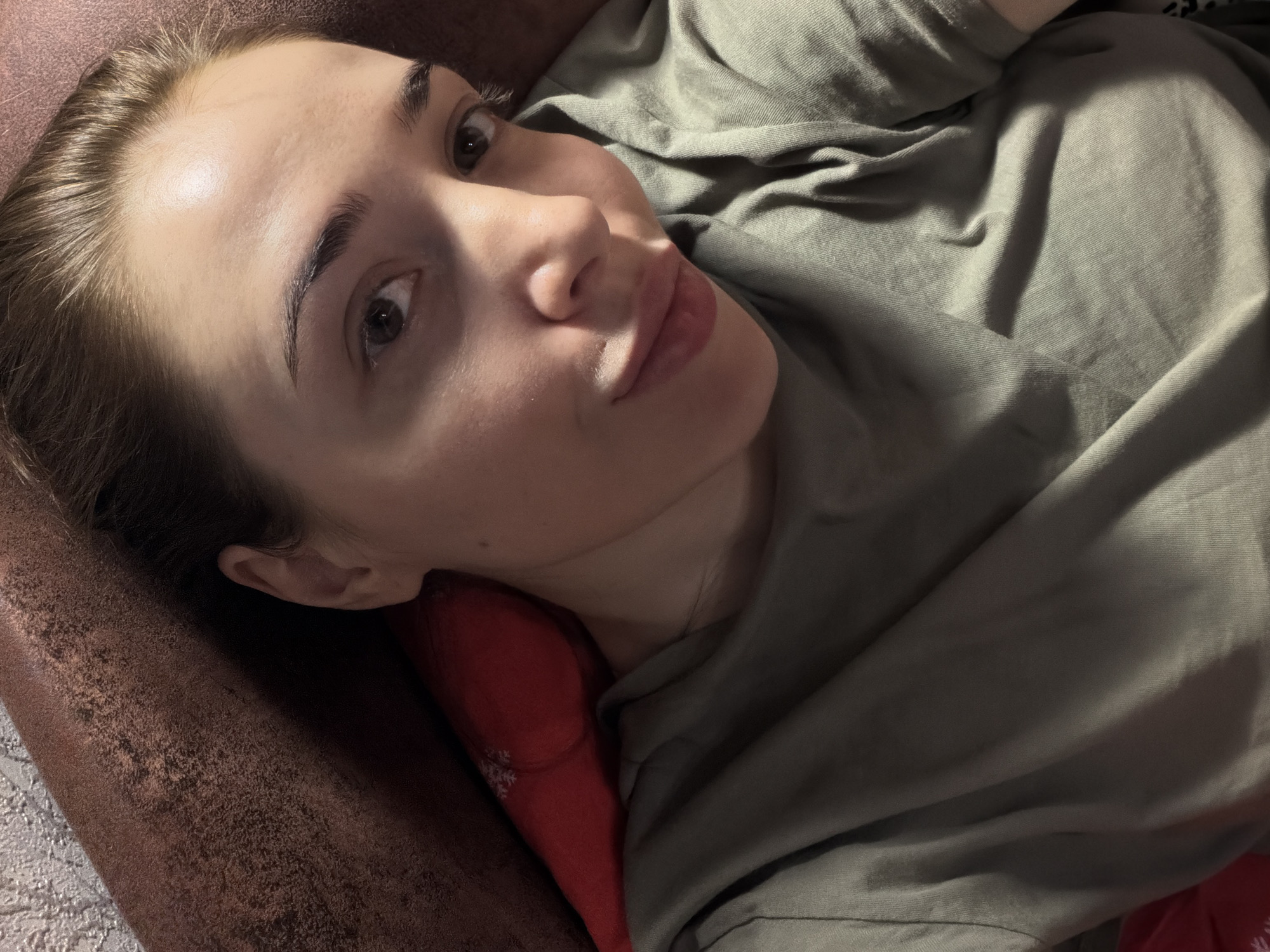 Quiet night in with a chihuahua, selfies, and a cold drink.