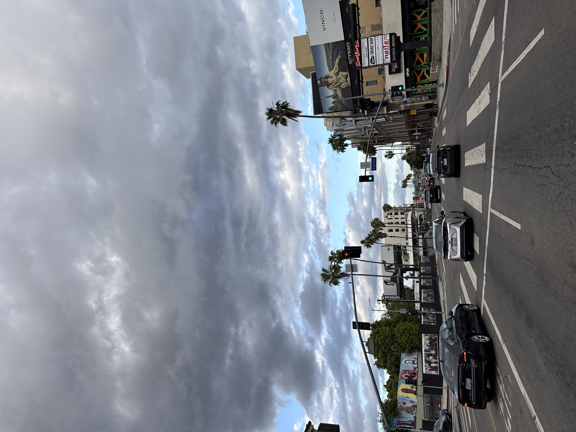 Late-night traffic congestion hits Los Angeles amid dramatic skies