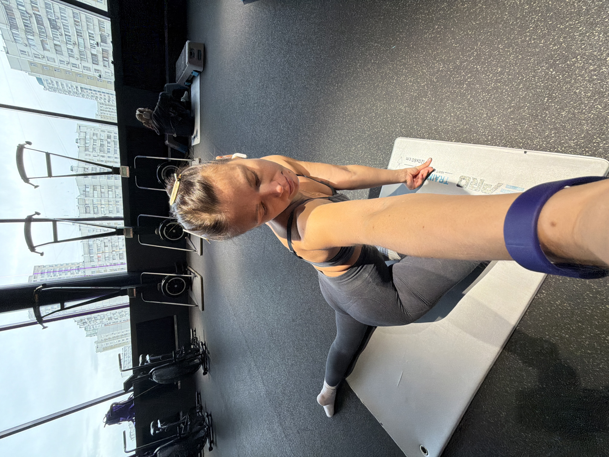 Woman exercises, takes selfies at Moscow gym Saturday afternoon