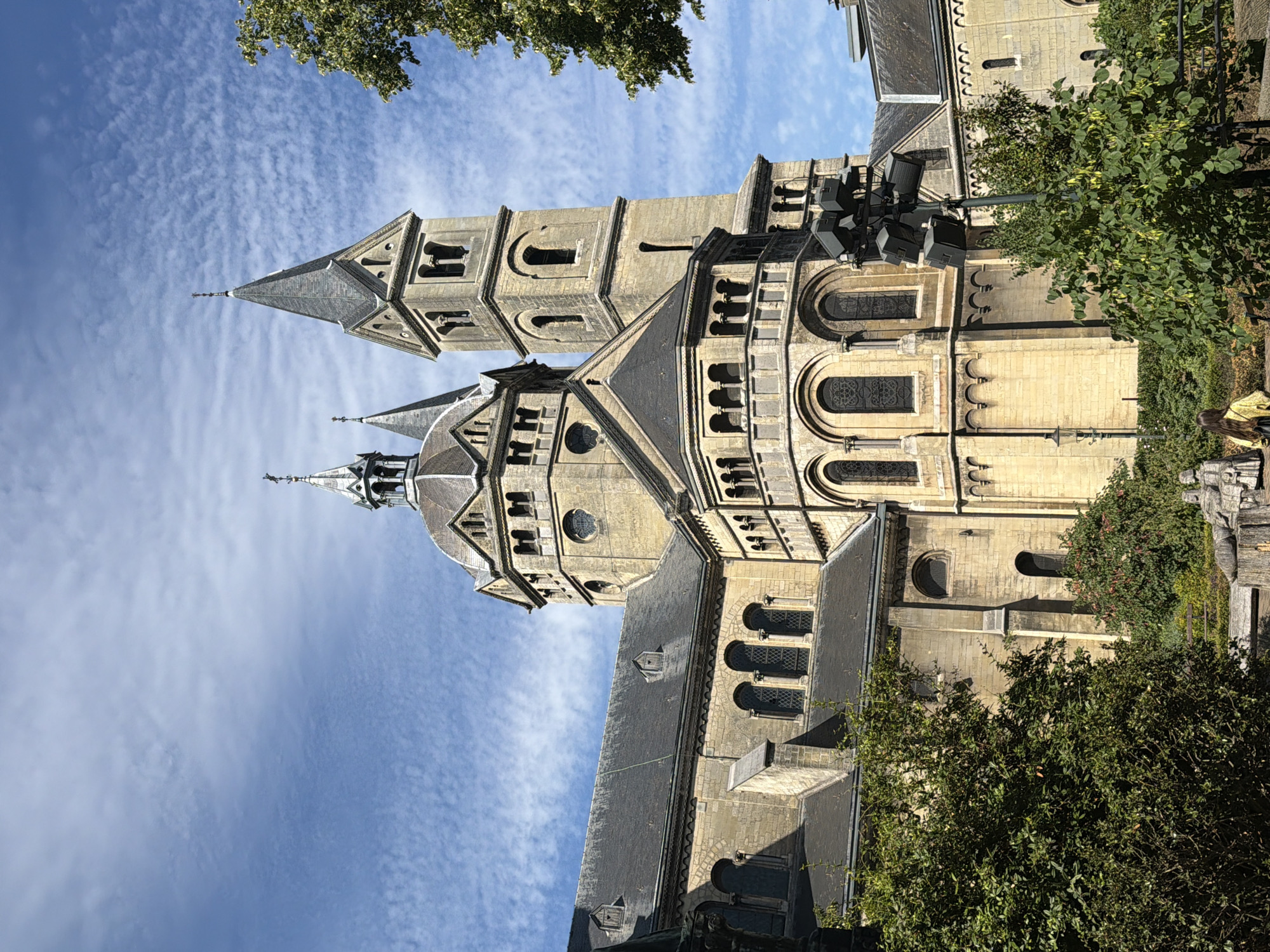 Historic multi-spired stone church in Roermond, Netherlands