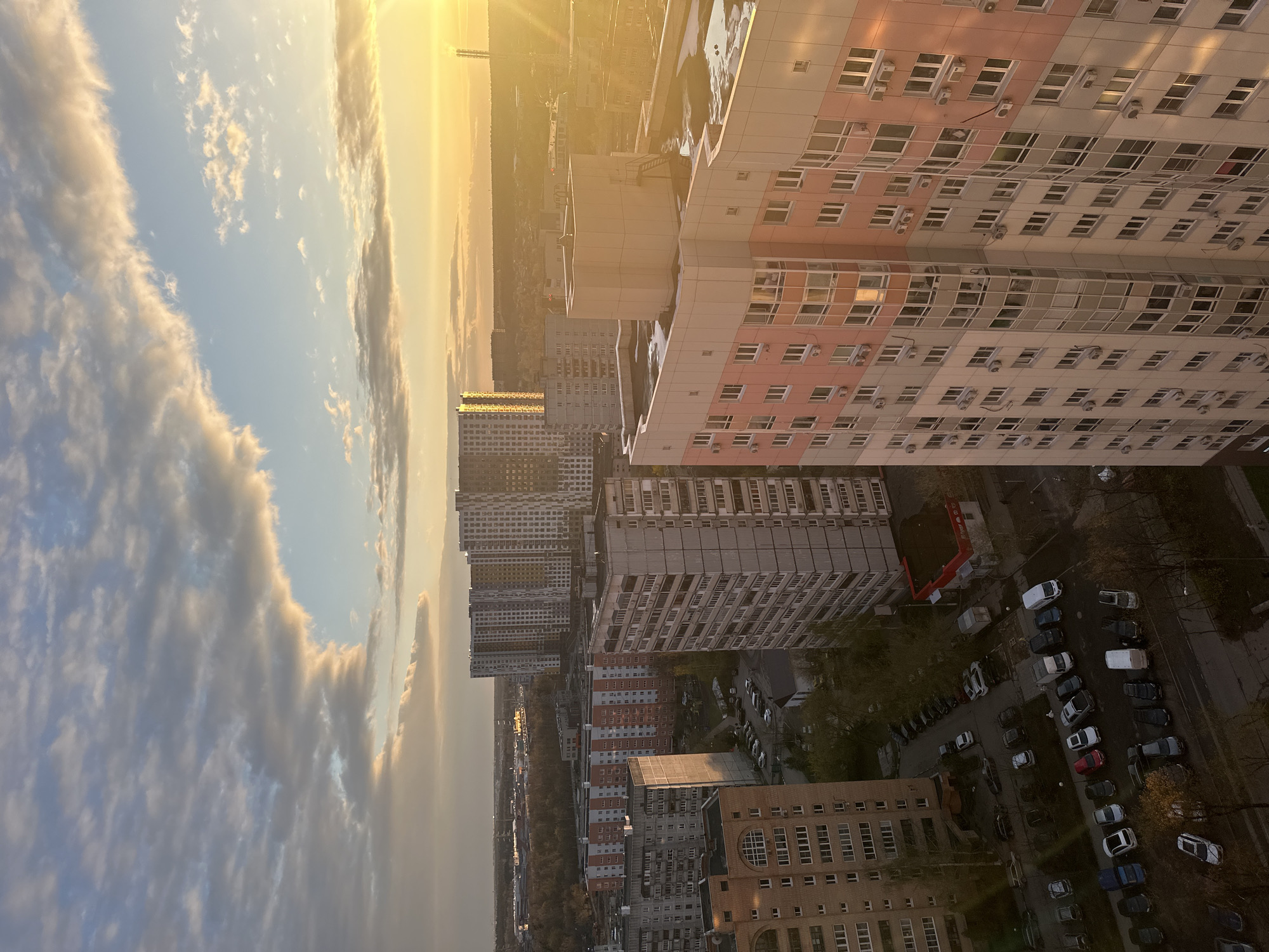 Resident observes cityscape from apartment window in Krasnogorsk