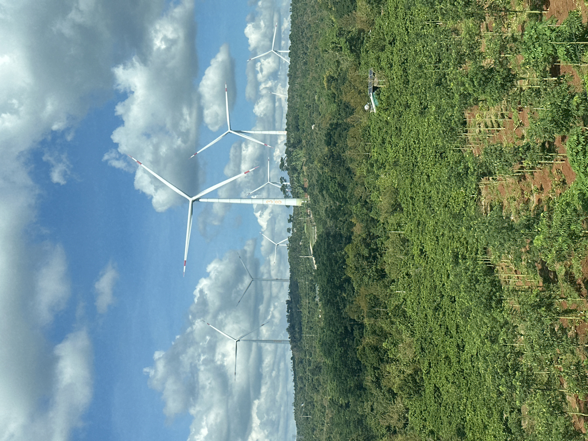 Wind farm overlooks coffee plantation in Tri C3, Vietnam