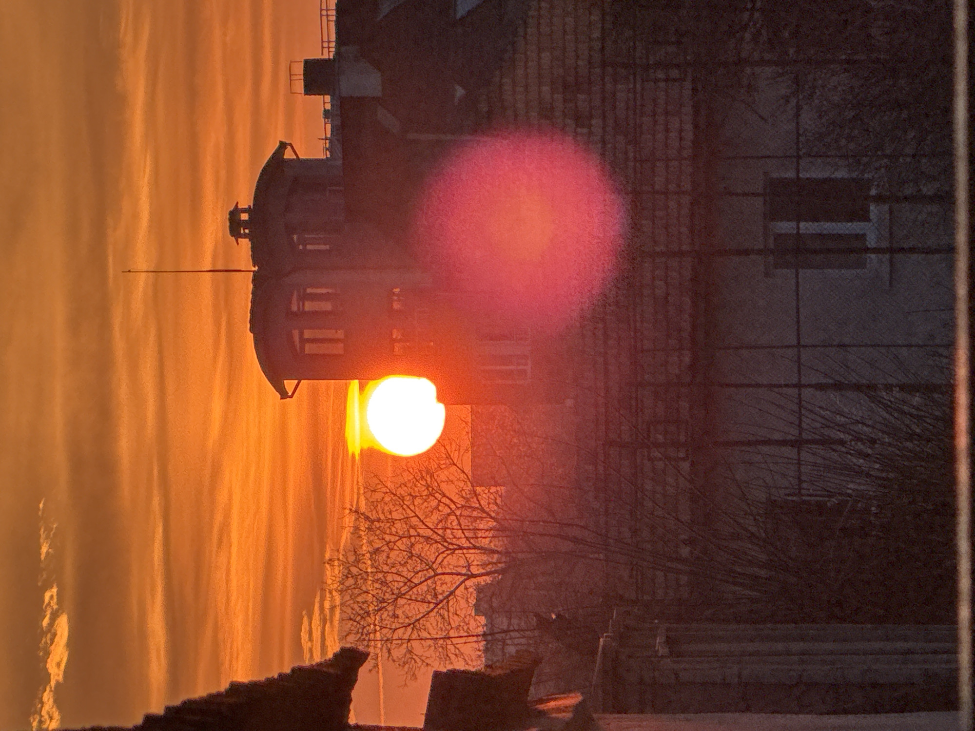 Sunset observed over building facade in Dobrich, Bulgaria