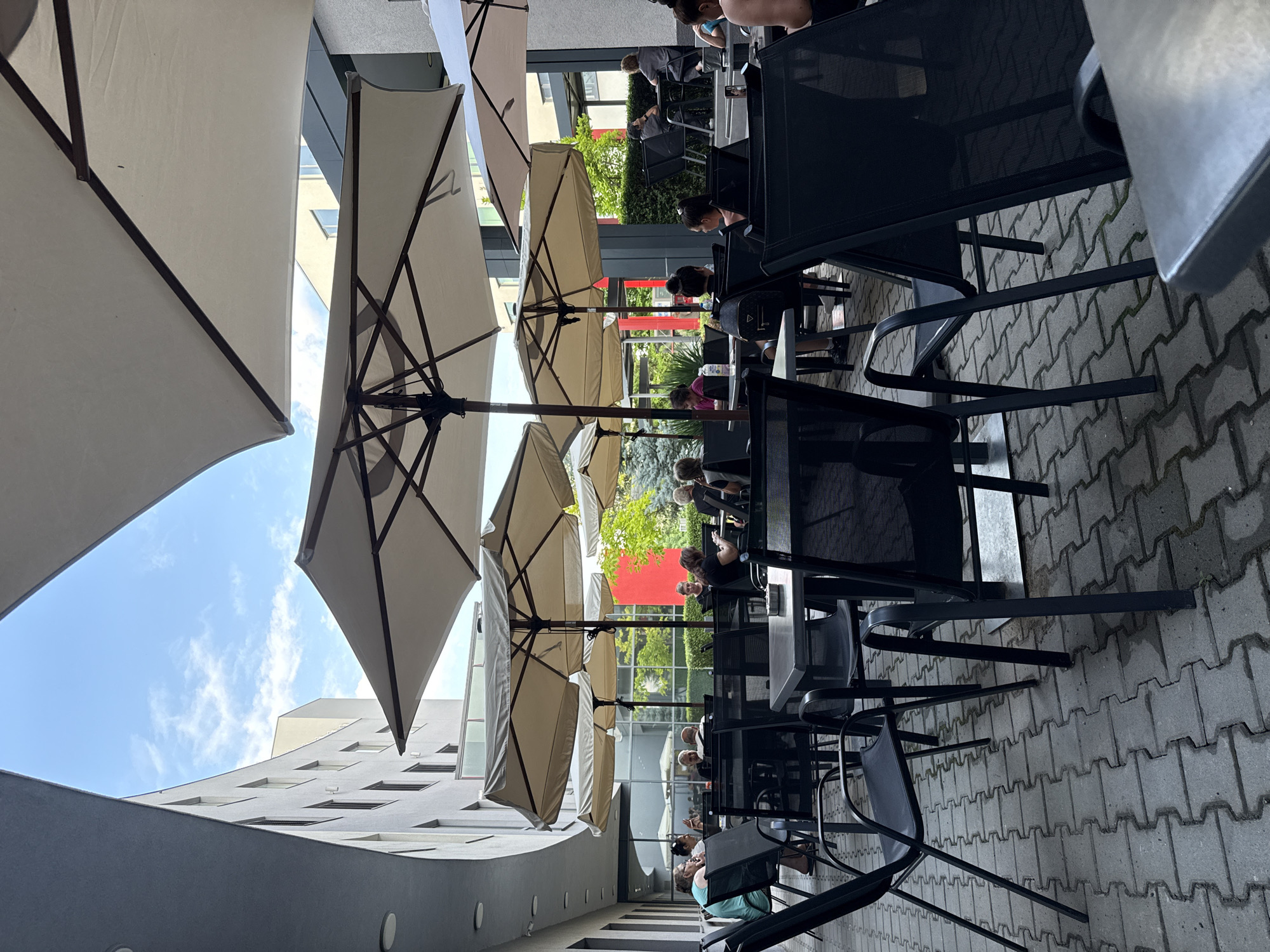 Outdoor café scene near a nurse in Pleven, Bulgaria