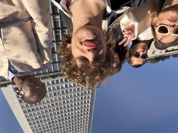 Film production and group photos captured on Milan street