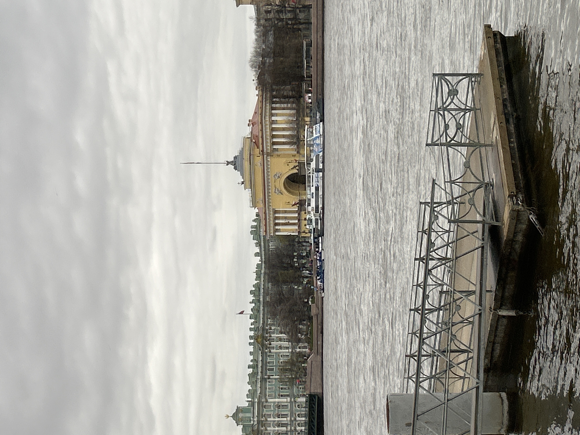 Spring afternoon documentation of Saint Petersburg's Neva River embankment