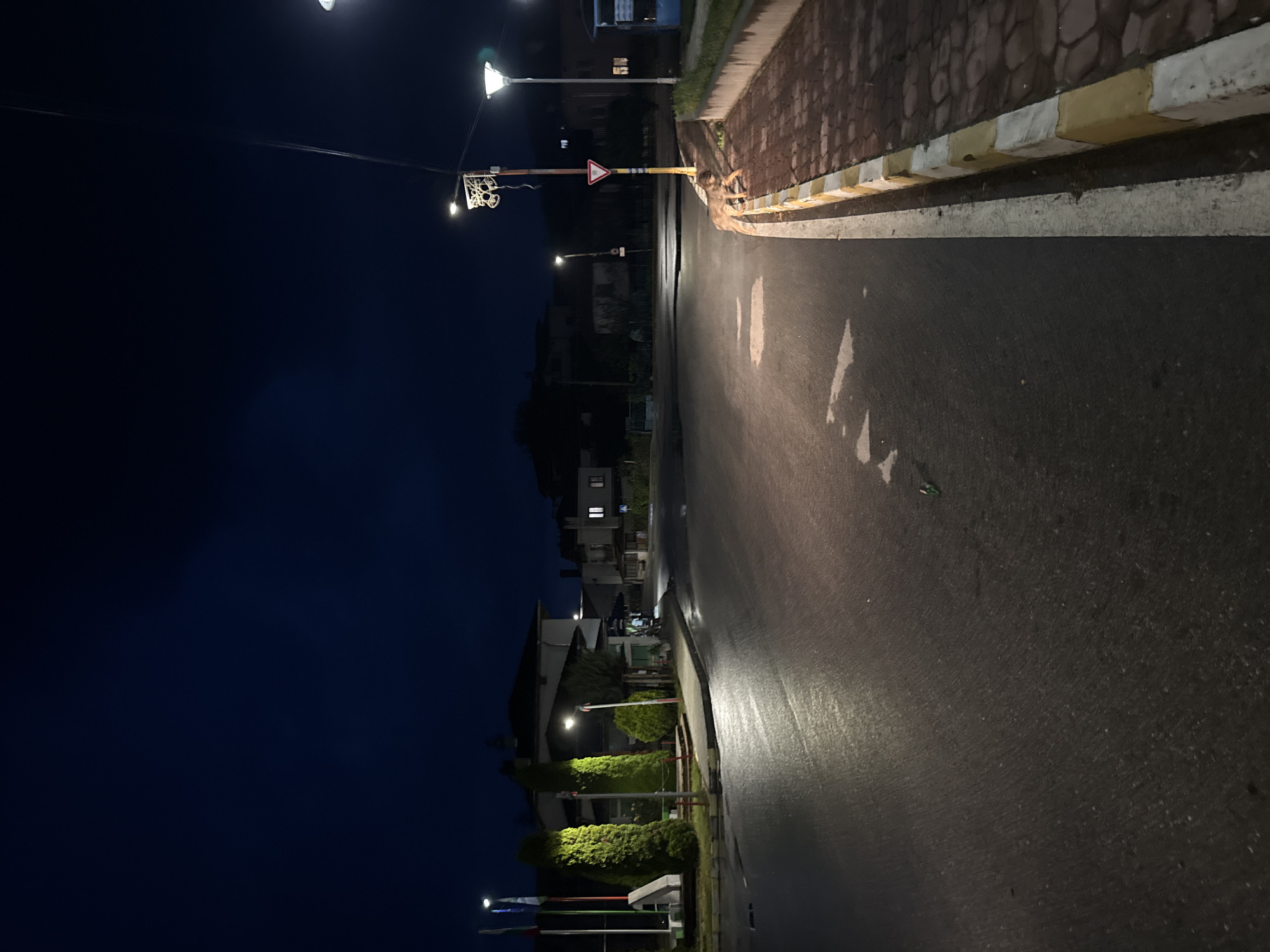 Rainy night on a quiet street in Barutin, Bulgaria