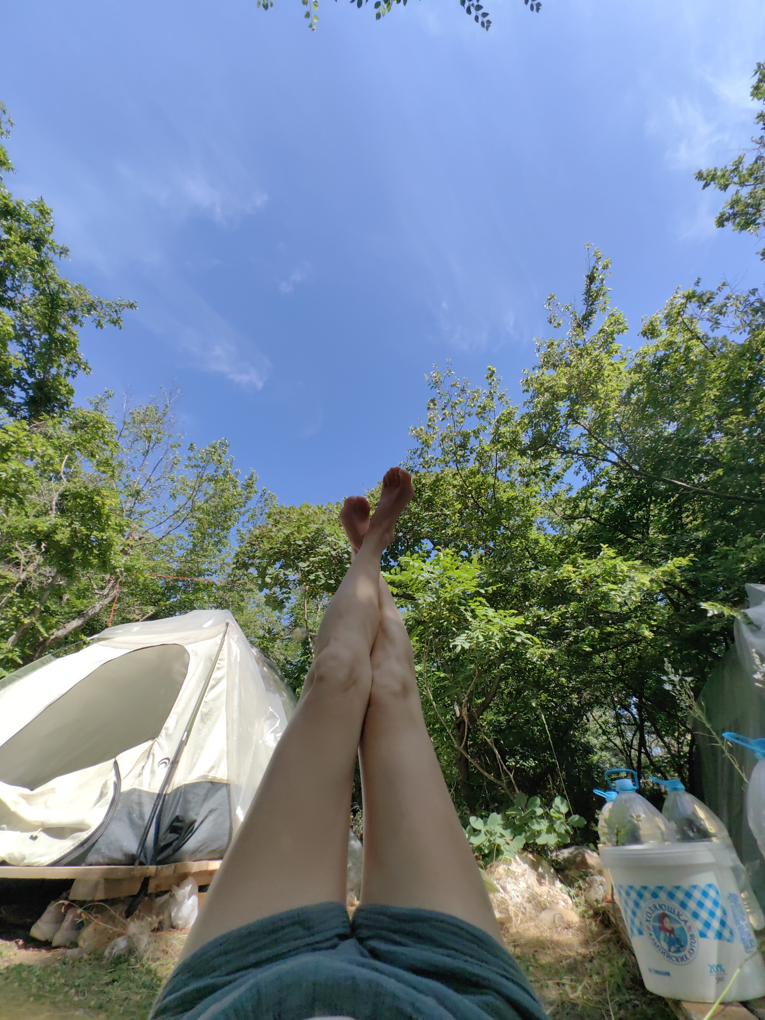 Morning yoga session outdoors in Utios, Ukraine