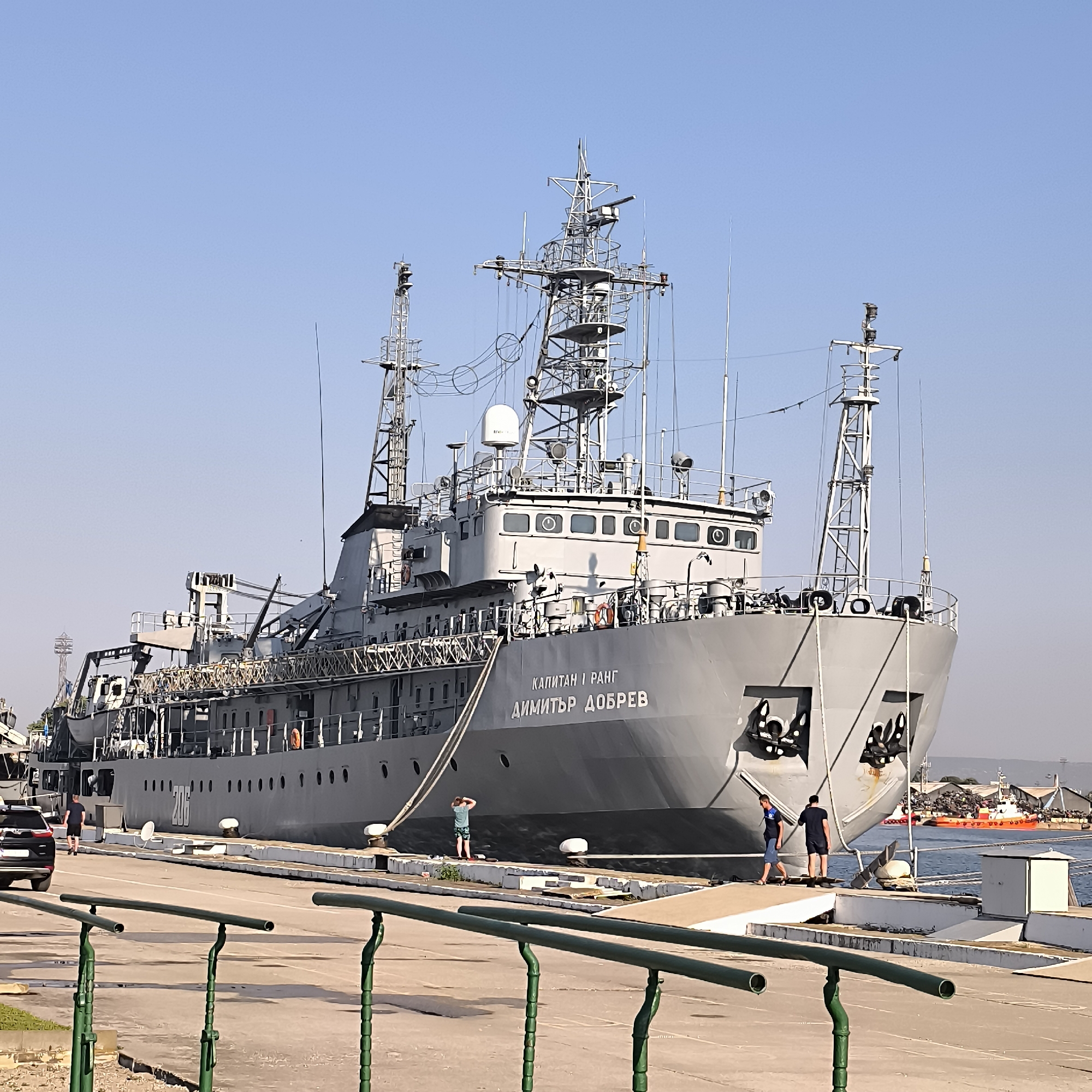 Bulgarian Navy frigate docked in Varna harbor