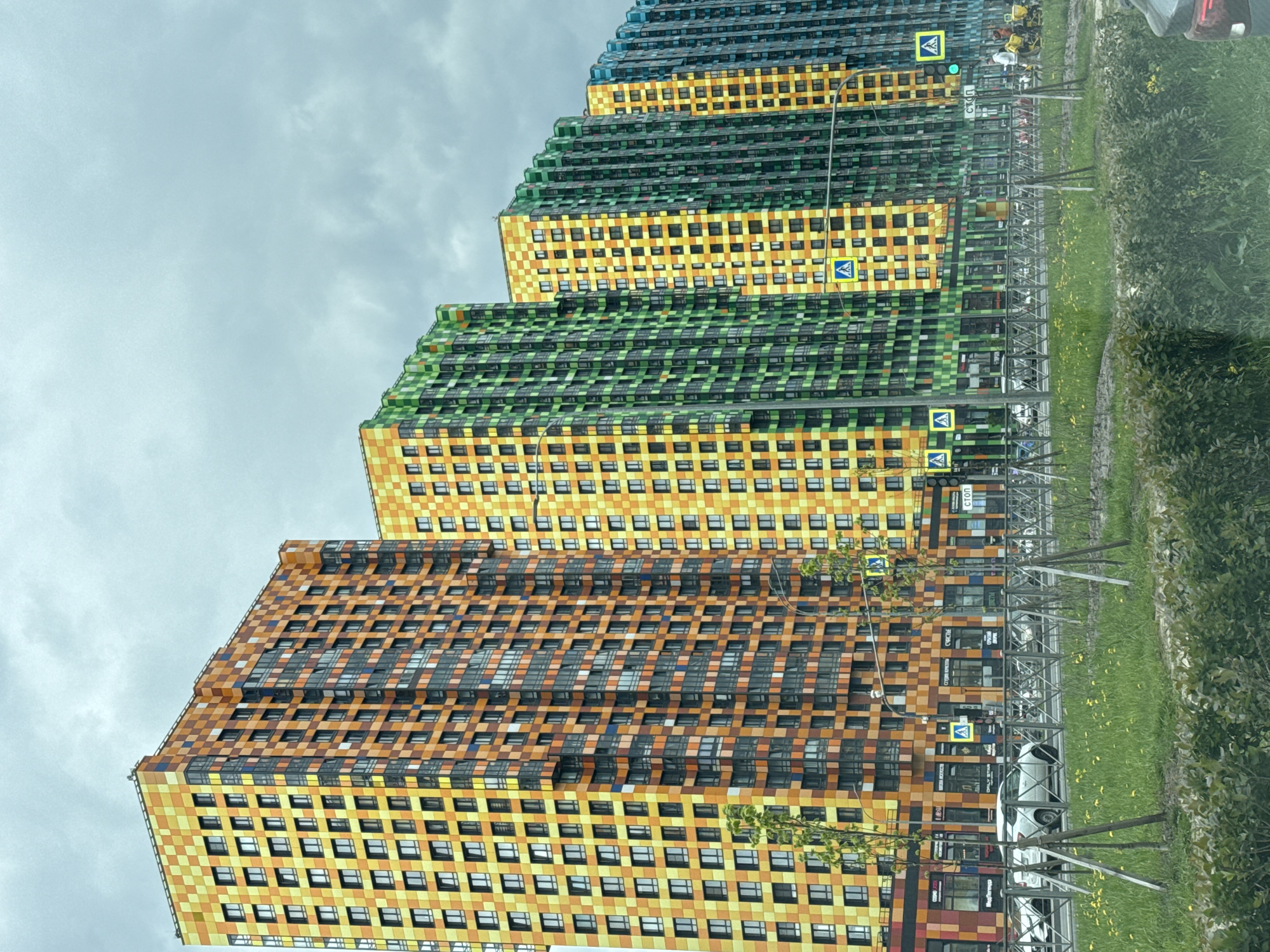 Colorful pixelated apartment buildings documented in Saint Petersburg