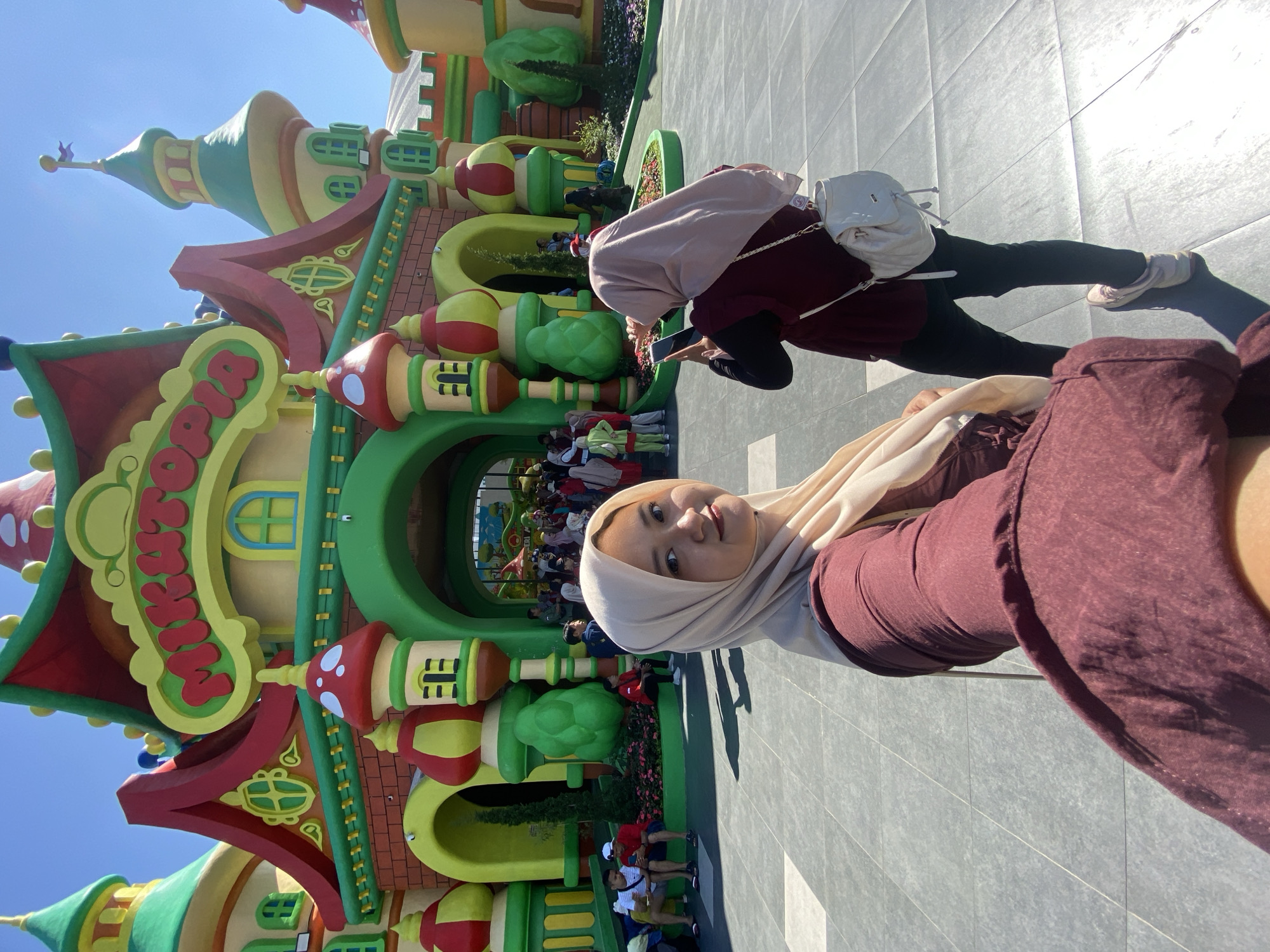 Family group visits Jatim Park 3 theme park in Batu, Indonesia