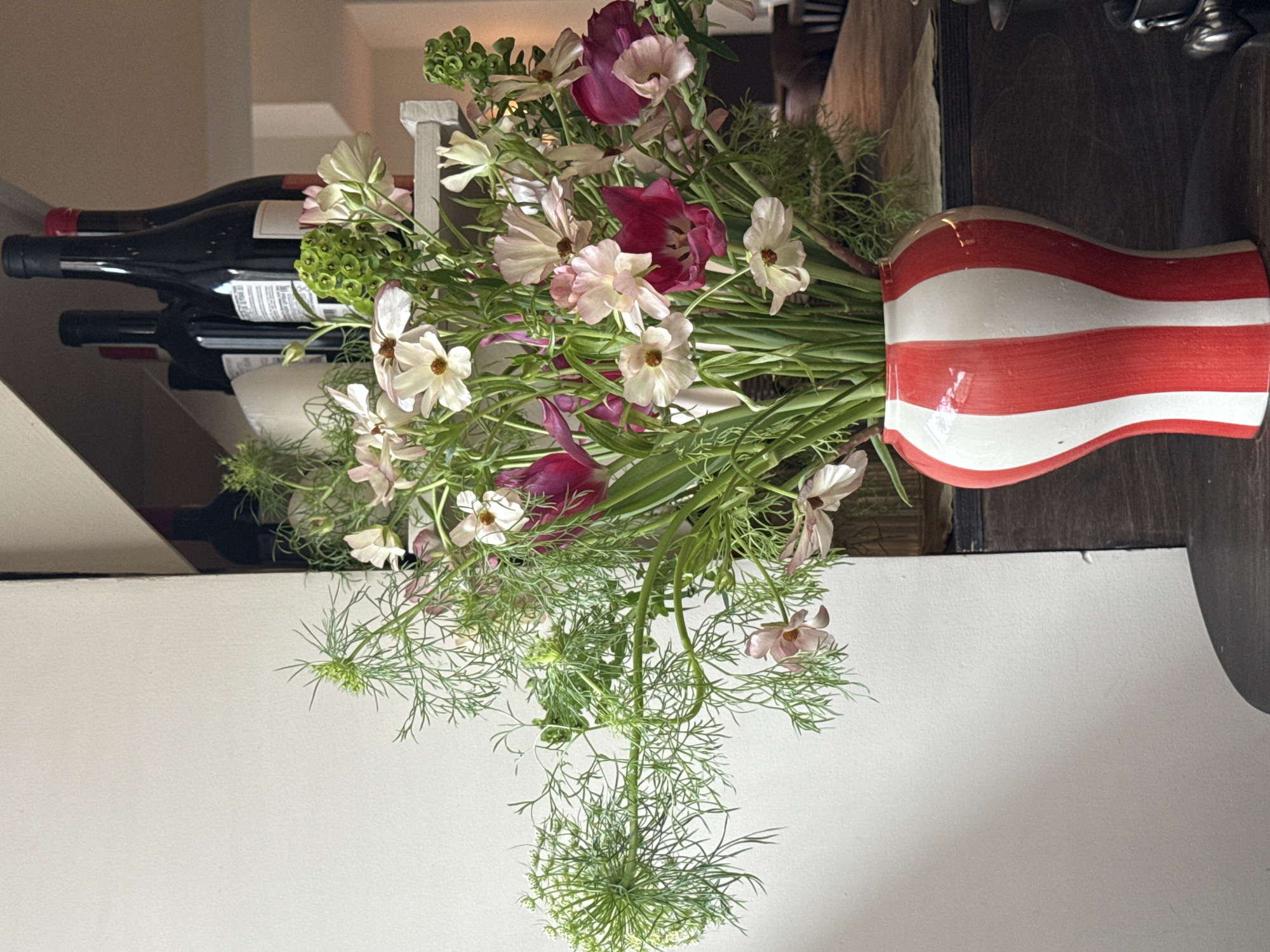 Flower arrangement observed on Moscow table surface