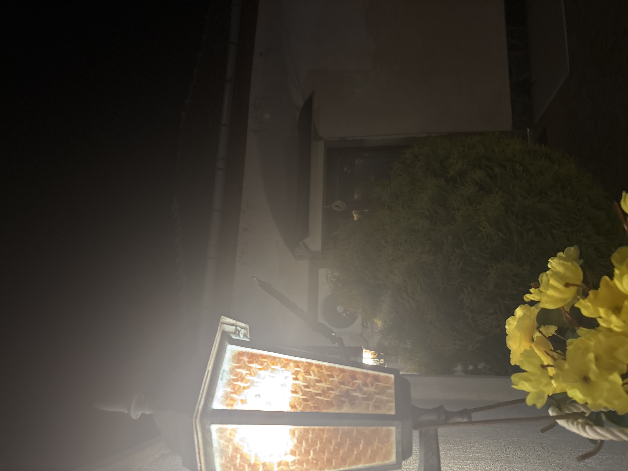 Nighttime street photography captures illuminated fixtures in Lom, Bulgaria