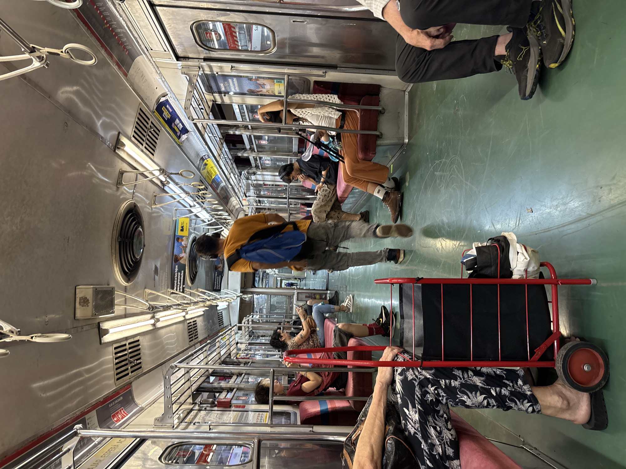 Passenger movement captured aboard Buenos Aires subway car