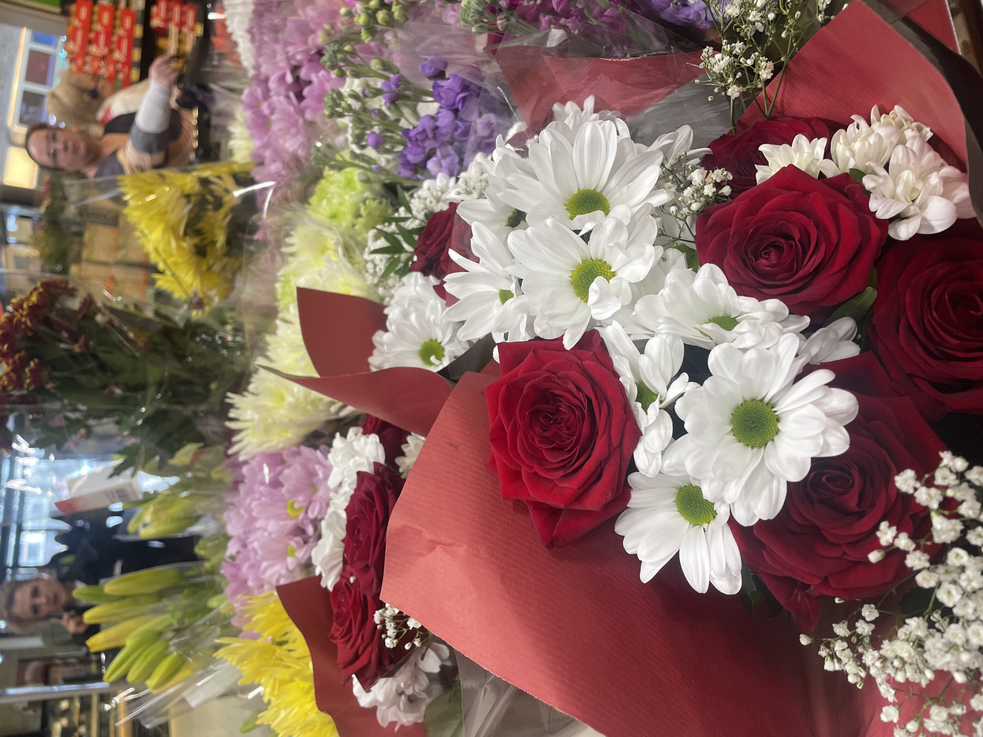 Flower bouquets displayed at Burgas retail store