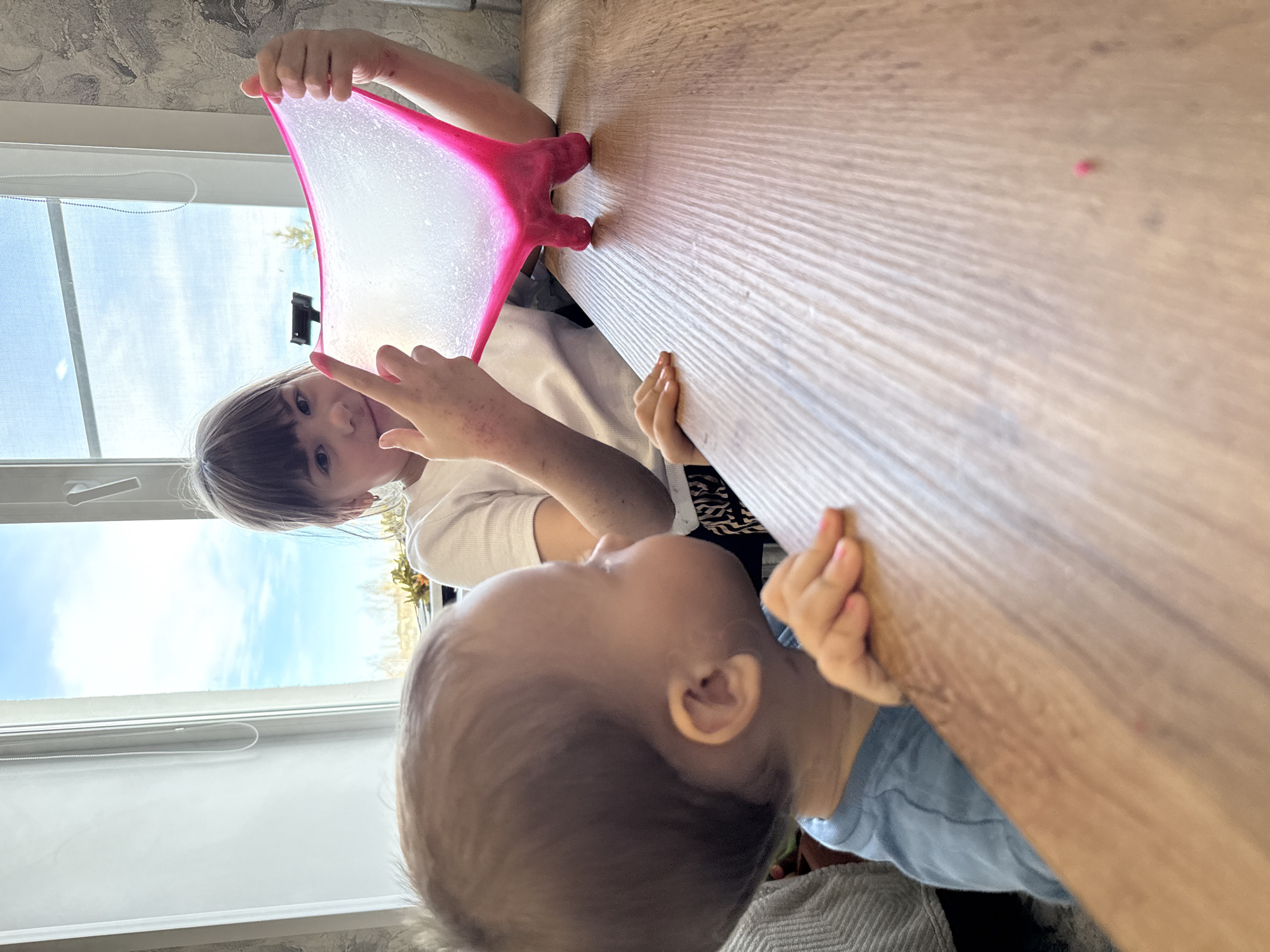 Children play with pink slime in Fedorino, Russia