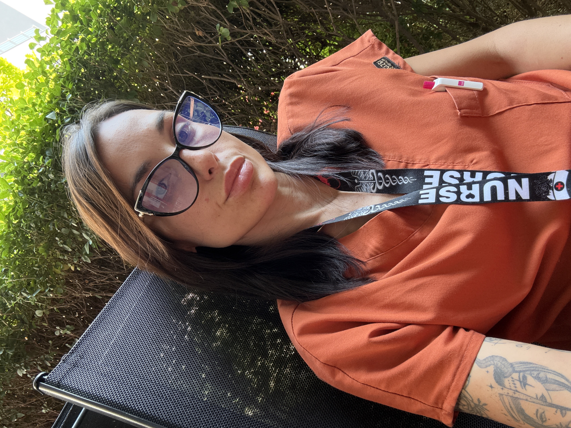 Nurse takes outdoor selfie break in Pleven, Bulgaria