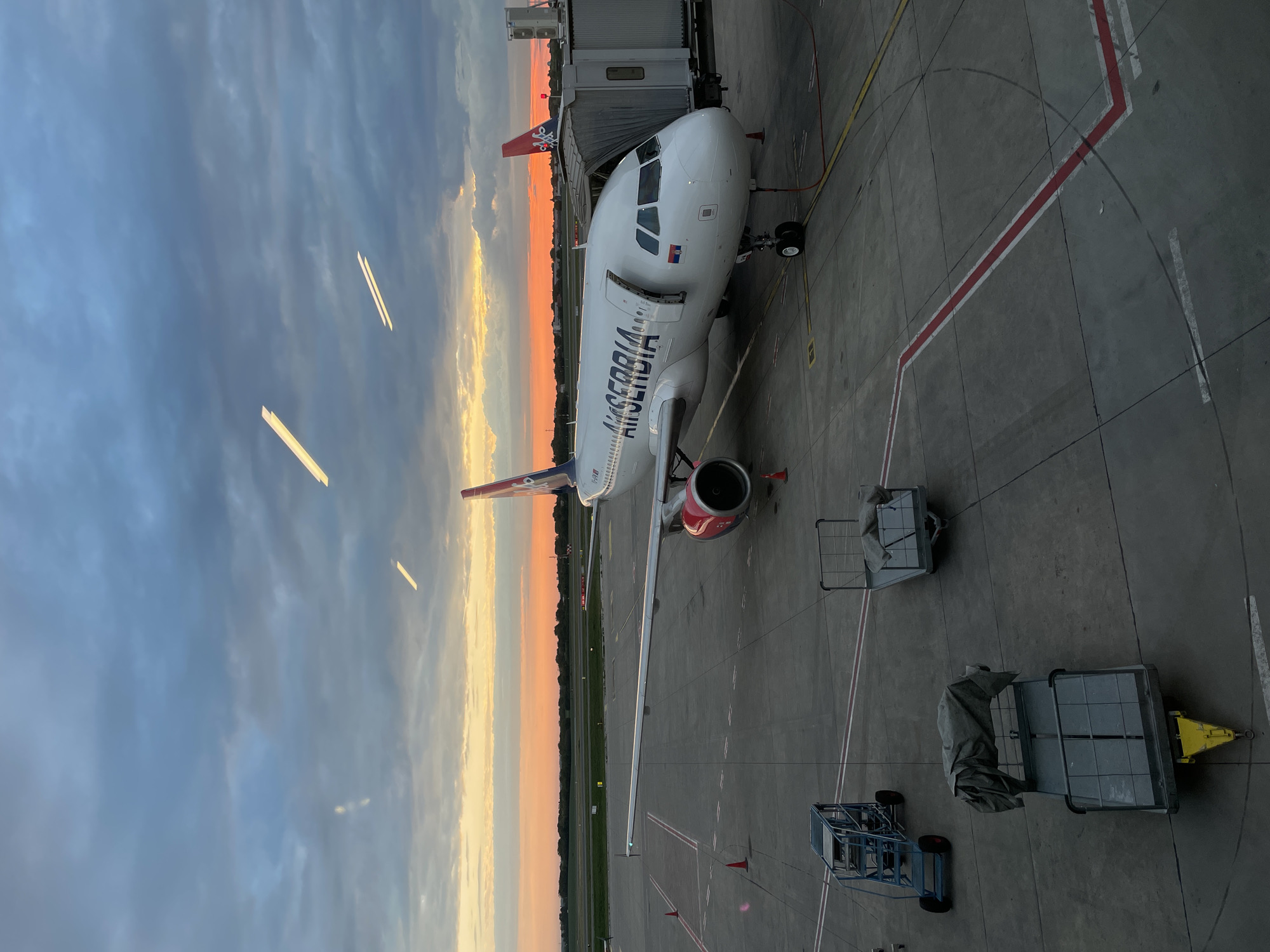 Air Serbia aircraft docked at Belgrade airport gate