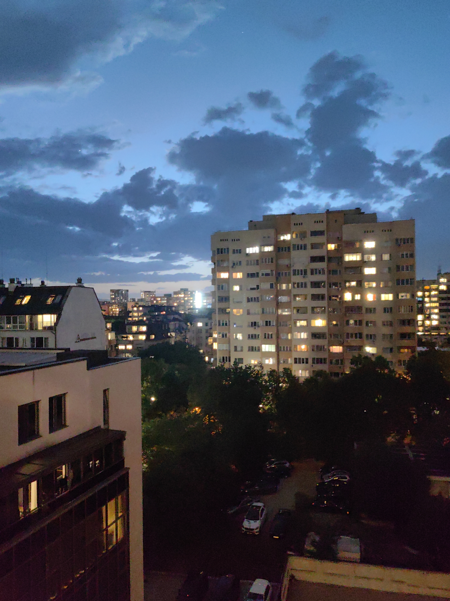 Evening cityscape observed in Sofia, Bulgaria