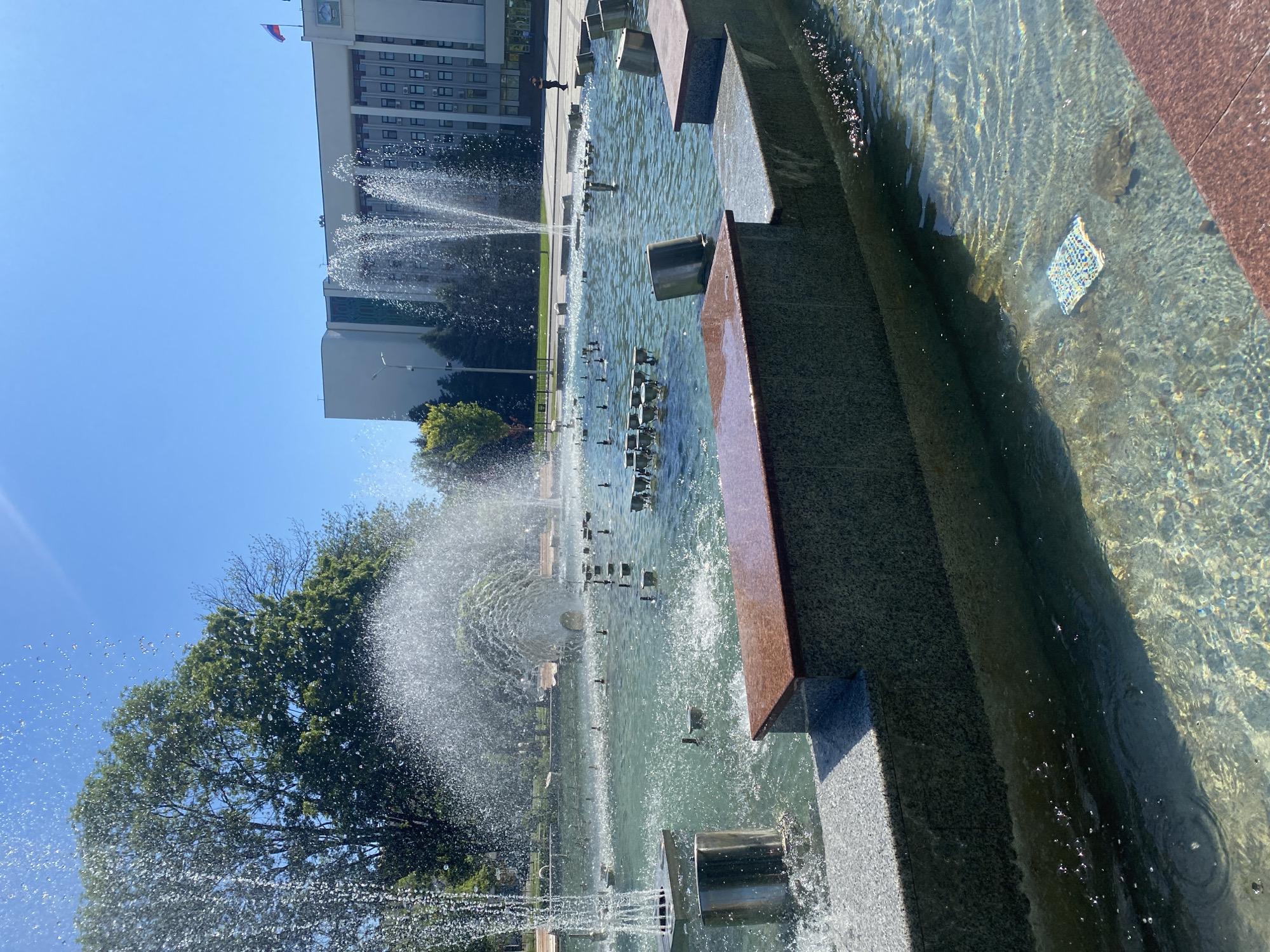 Sunny morning in central Maykop: fountains, parks, and city streets