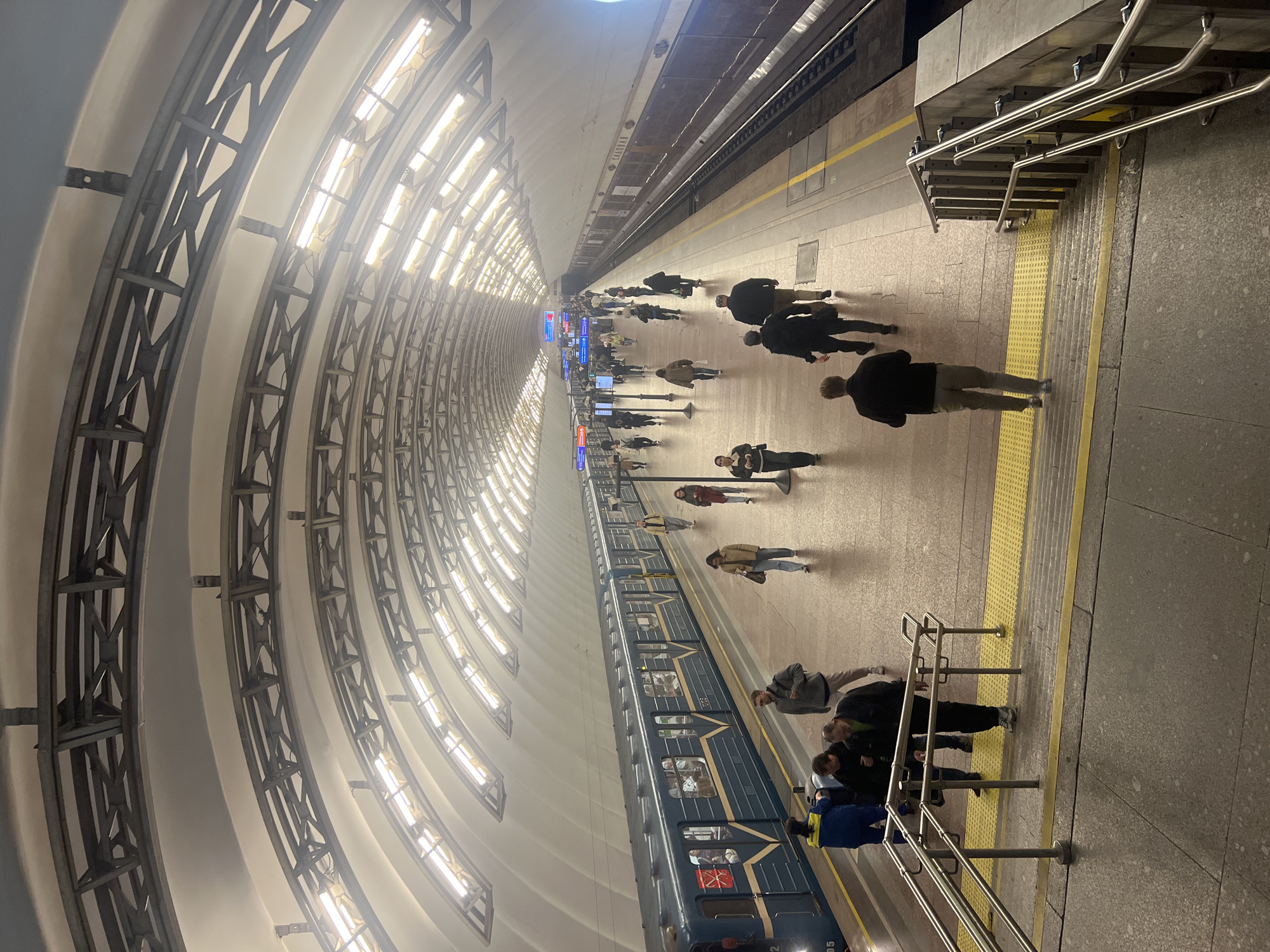 Blue subway train spotted at Saint Petersburg metro station