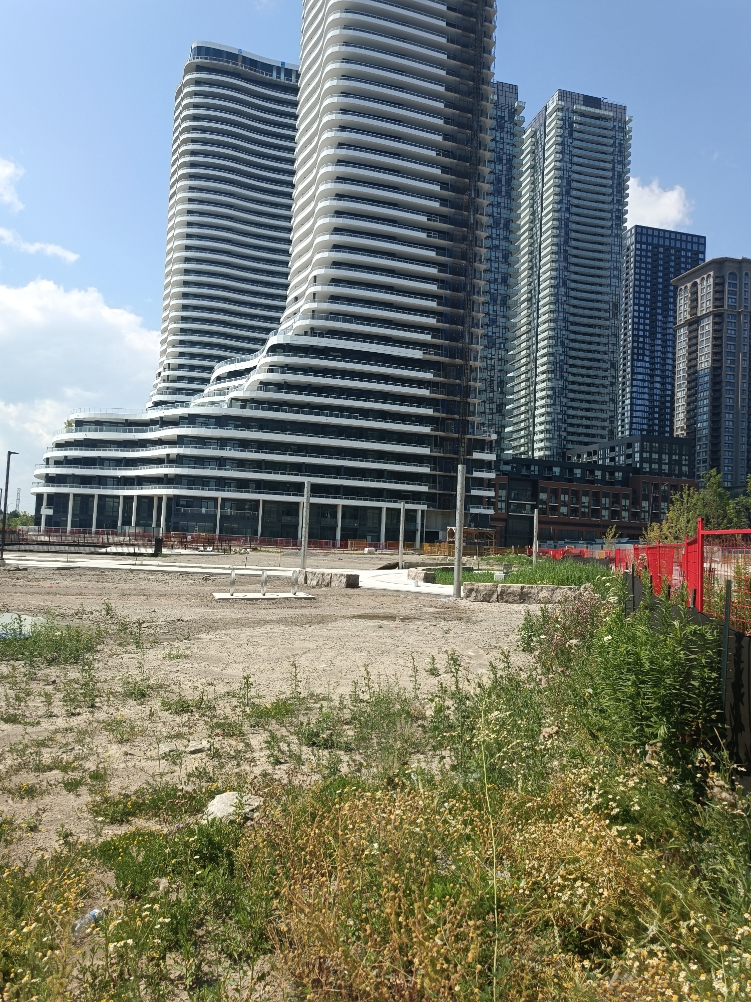 Mississauga's Square One condo district mid-construction, street level