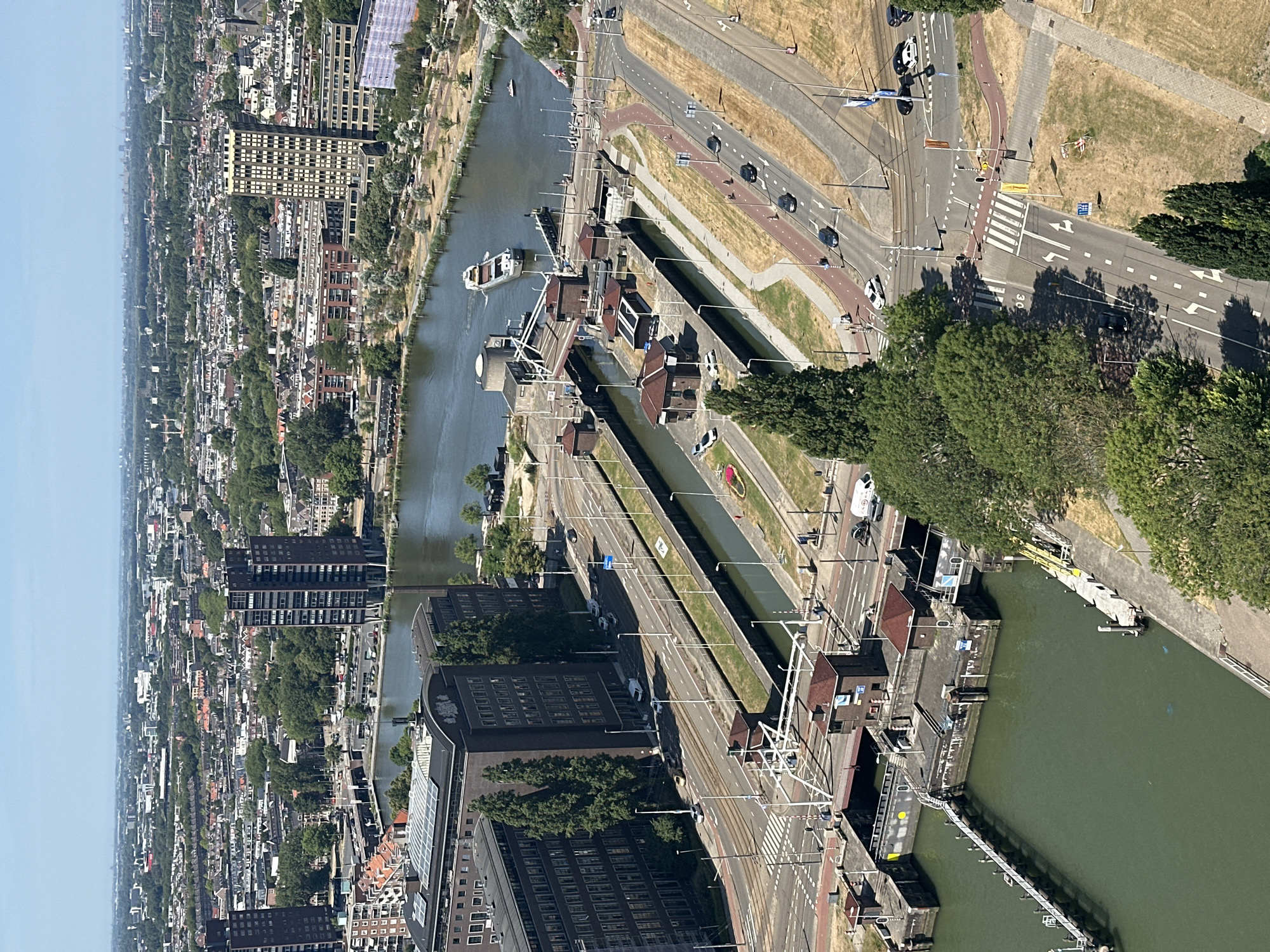 Rotterdam's canals and lock systems active on a sunny afternoon