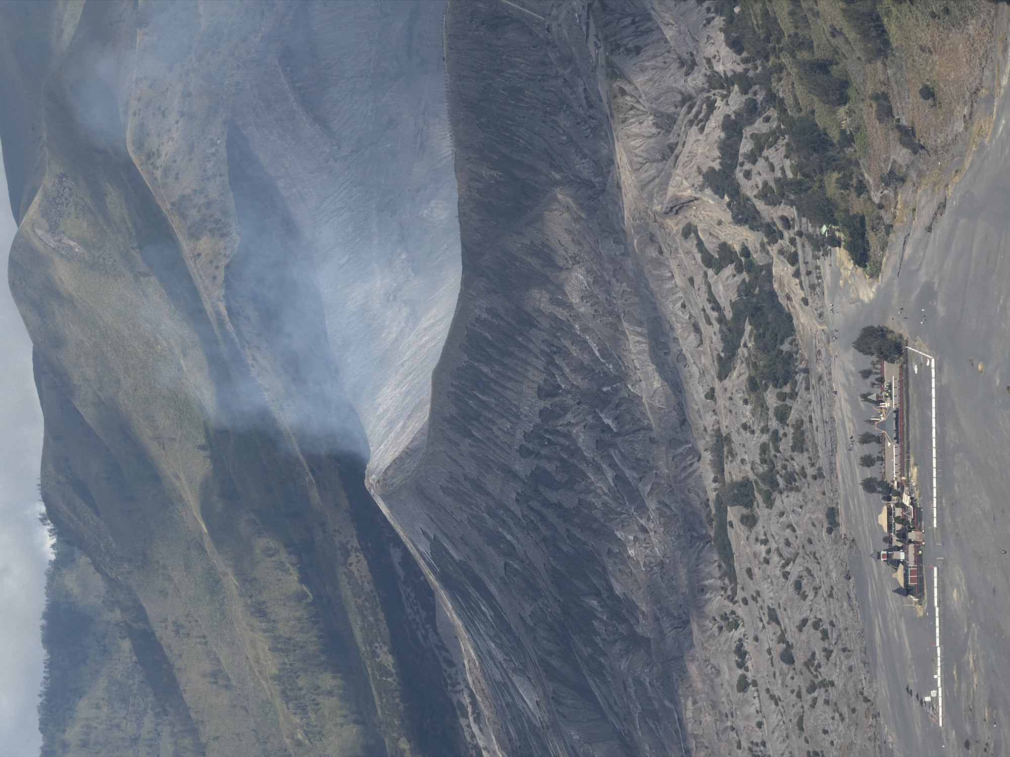 Drone aerials over Tengger Caldera and Pura Luhur Potong Temple