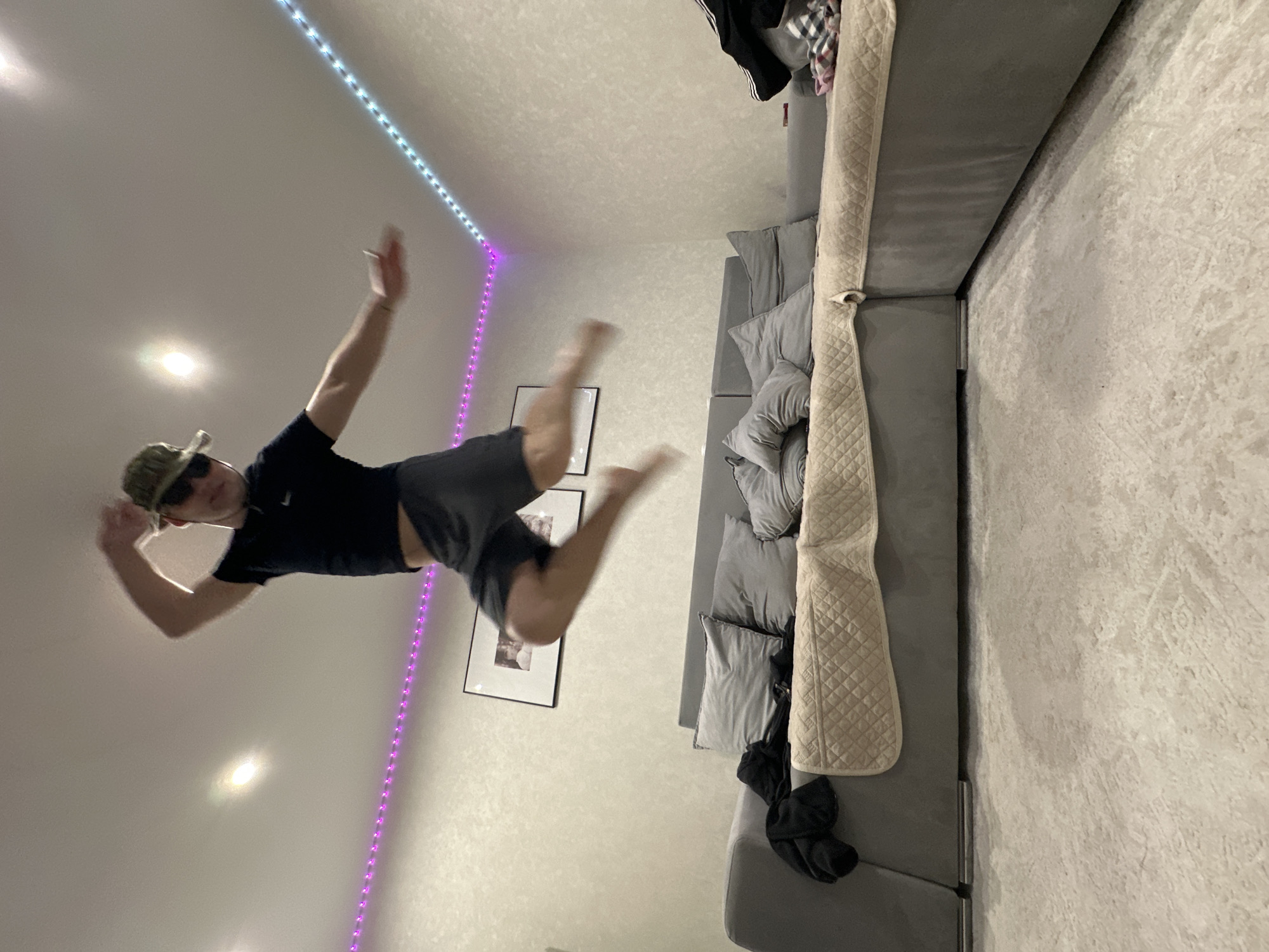 Indoor jumping and dancing captured in Chaikovsky living room