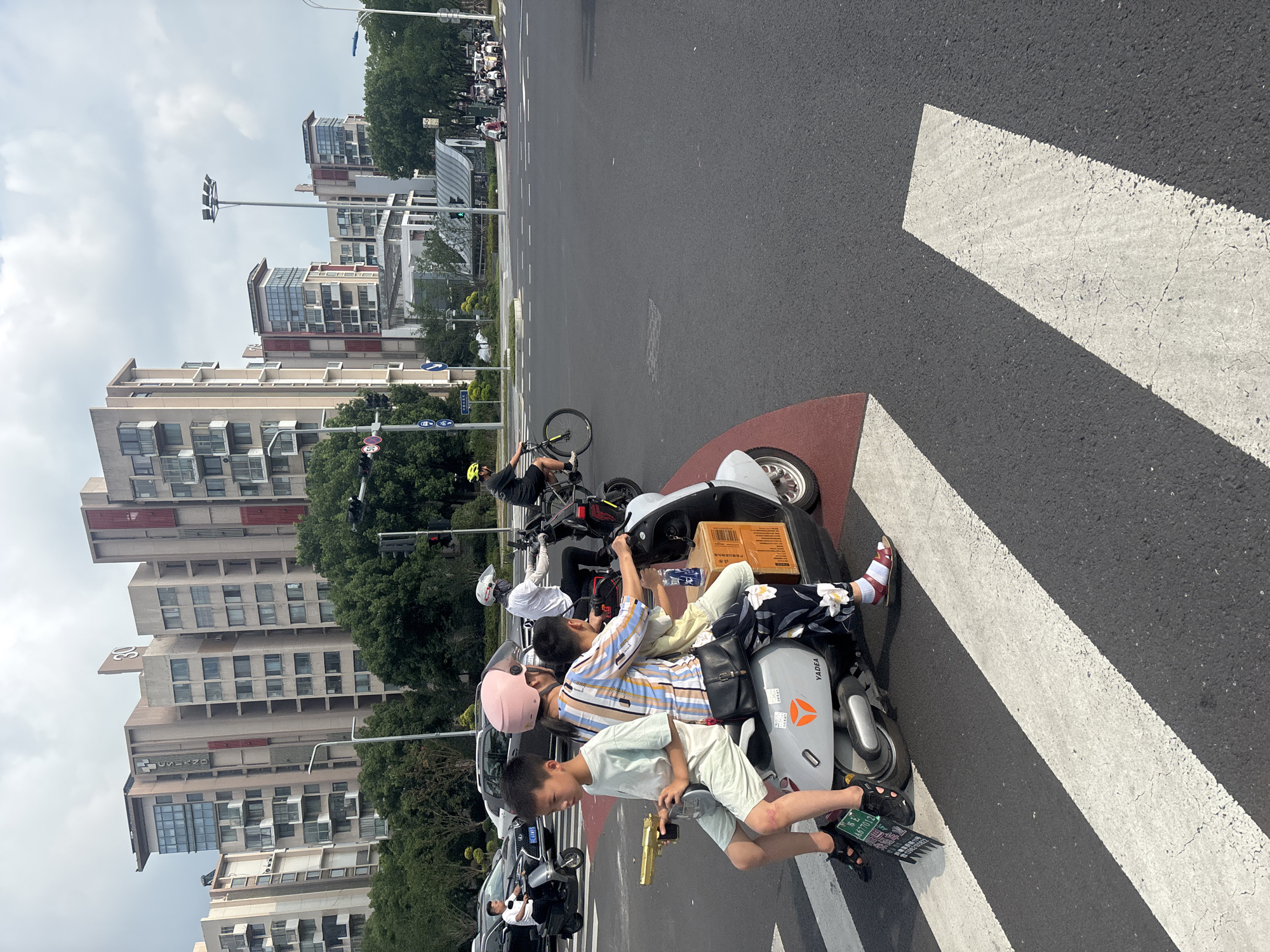 Morning street life at a busy Suzhou Industrial Park intersection