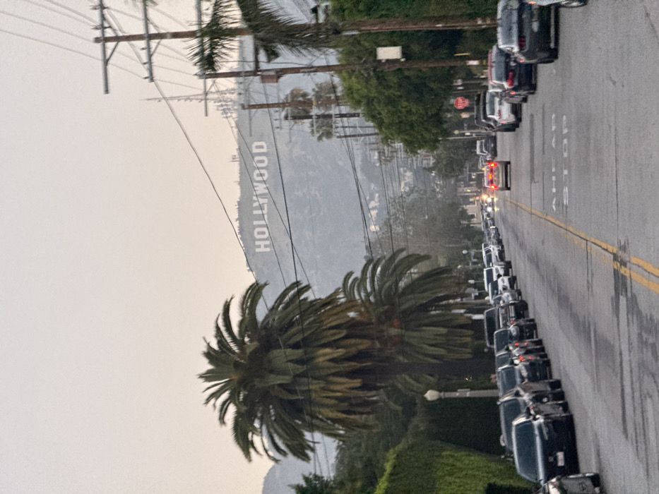 Hollywood street views capture iconic sign under hazy skies
