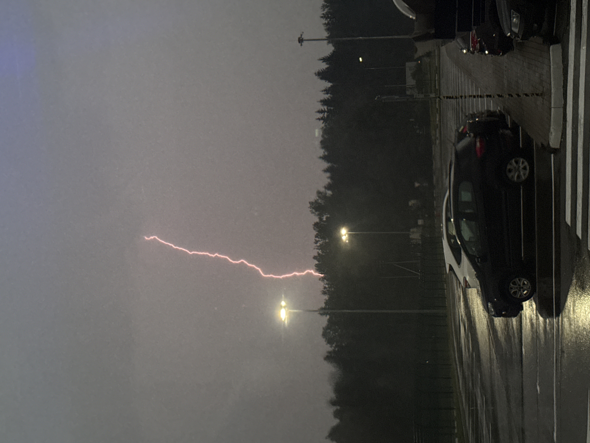 Evening thunderstorm with lightning strikes in Lupanovo, Russia