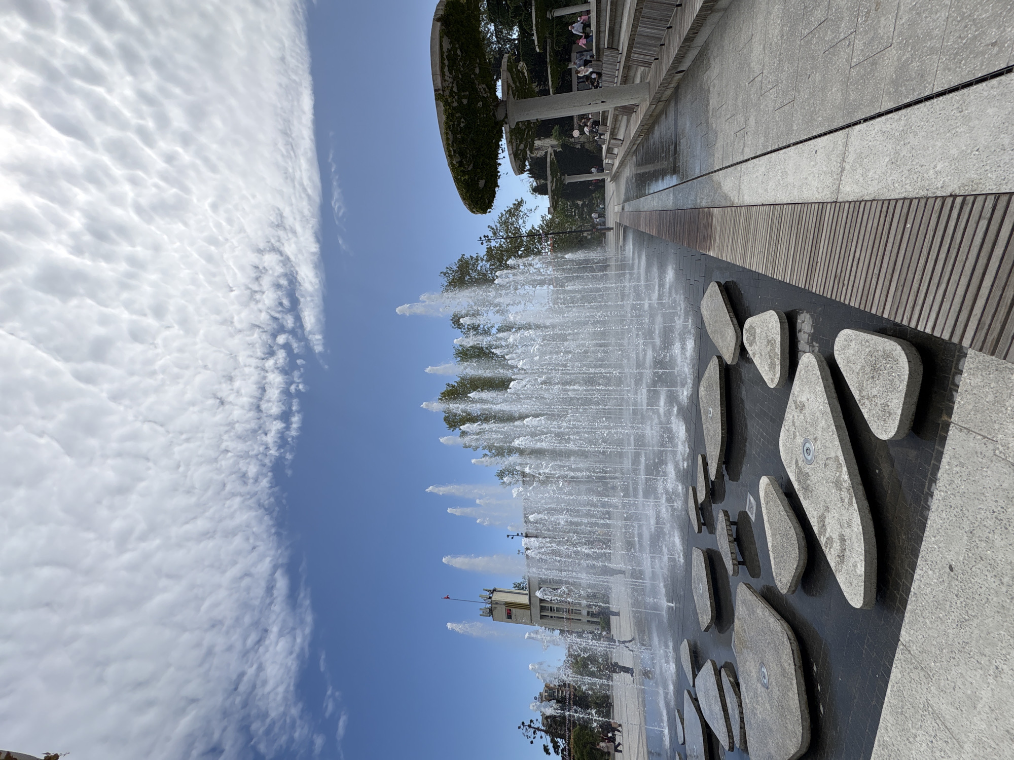 Public fountain draws visitors in downtown Yalta, Ukraine