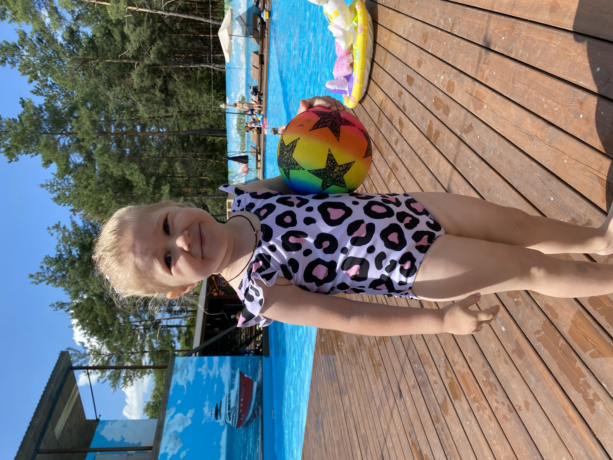 Poolside moment at a decorated outdoor pool in Voronezh