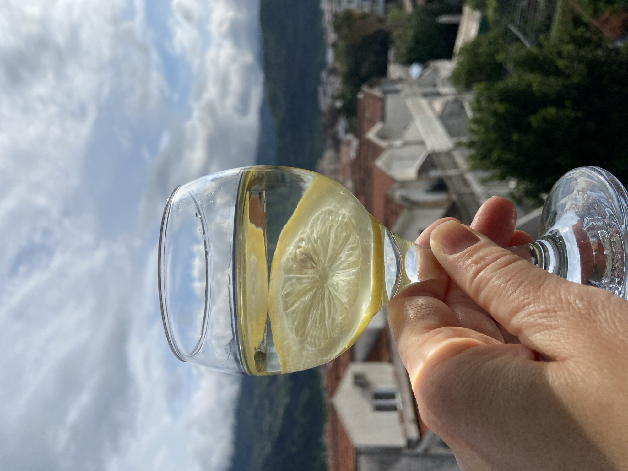 Morning refreshment captured overlooking Budva's mountain landscape