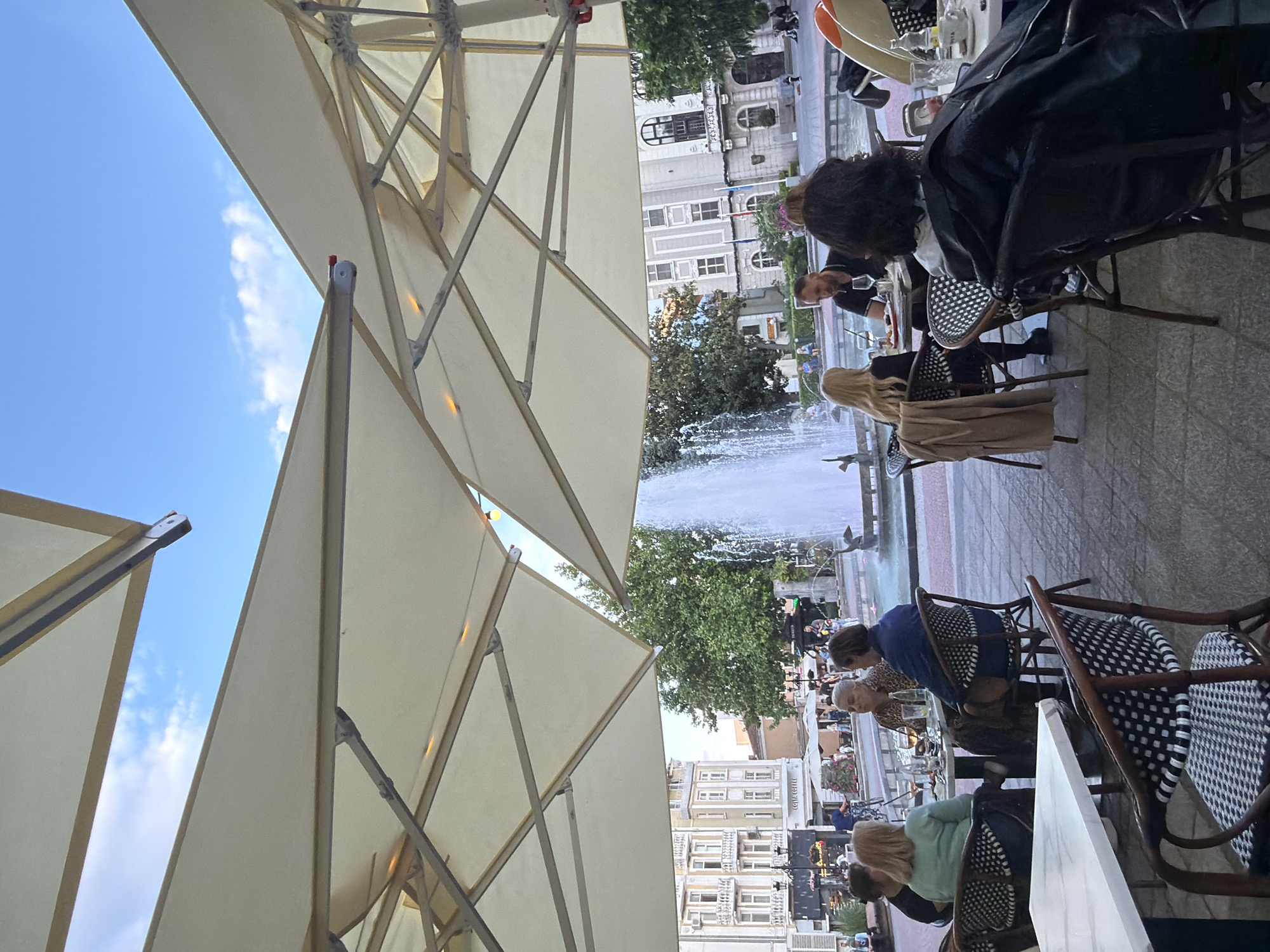 Outdoor dining observed near fountain in Plovdiv square