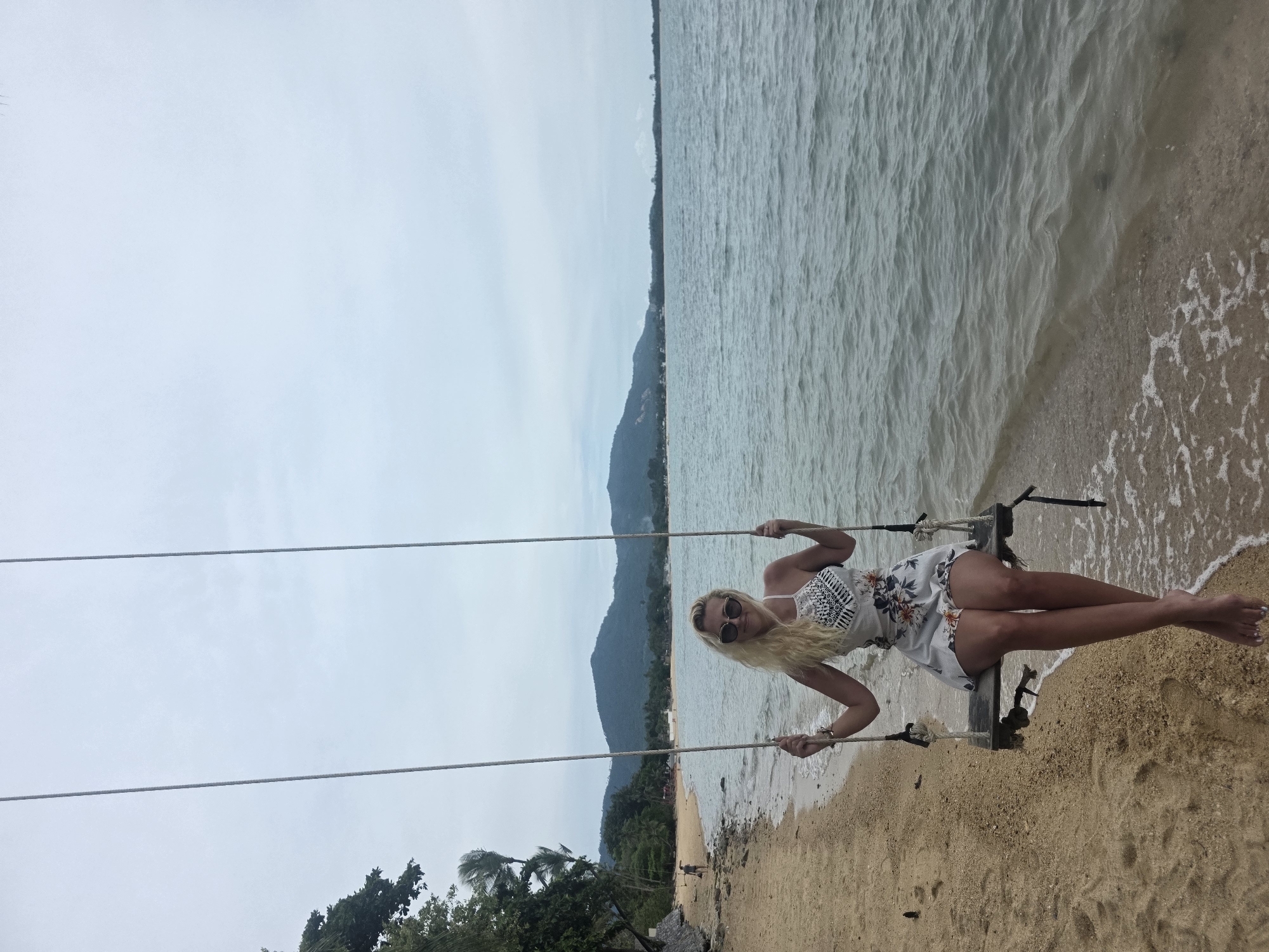 Beach morning at Bo Phut, posing among palm trees and rope swings
