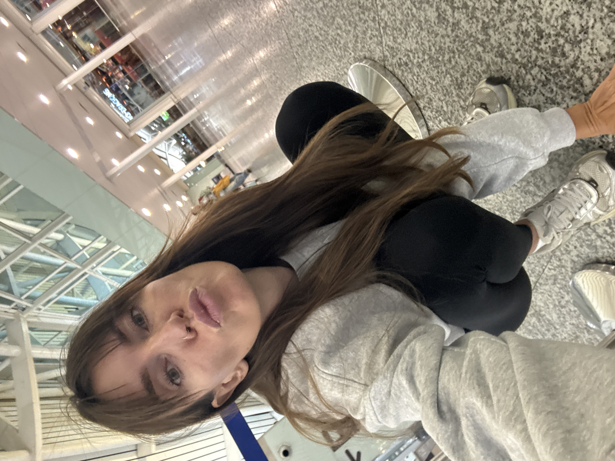 Selfies at Bali's airport before a flight
