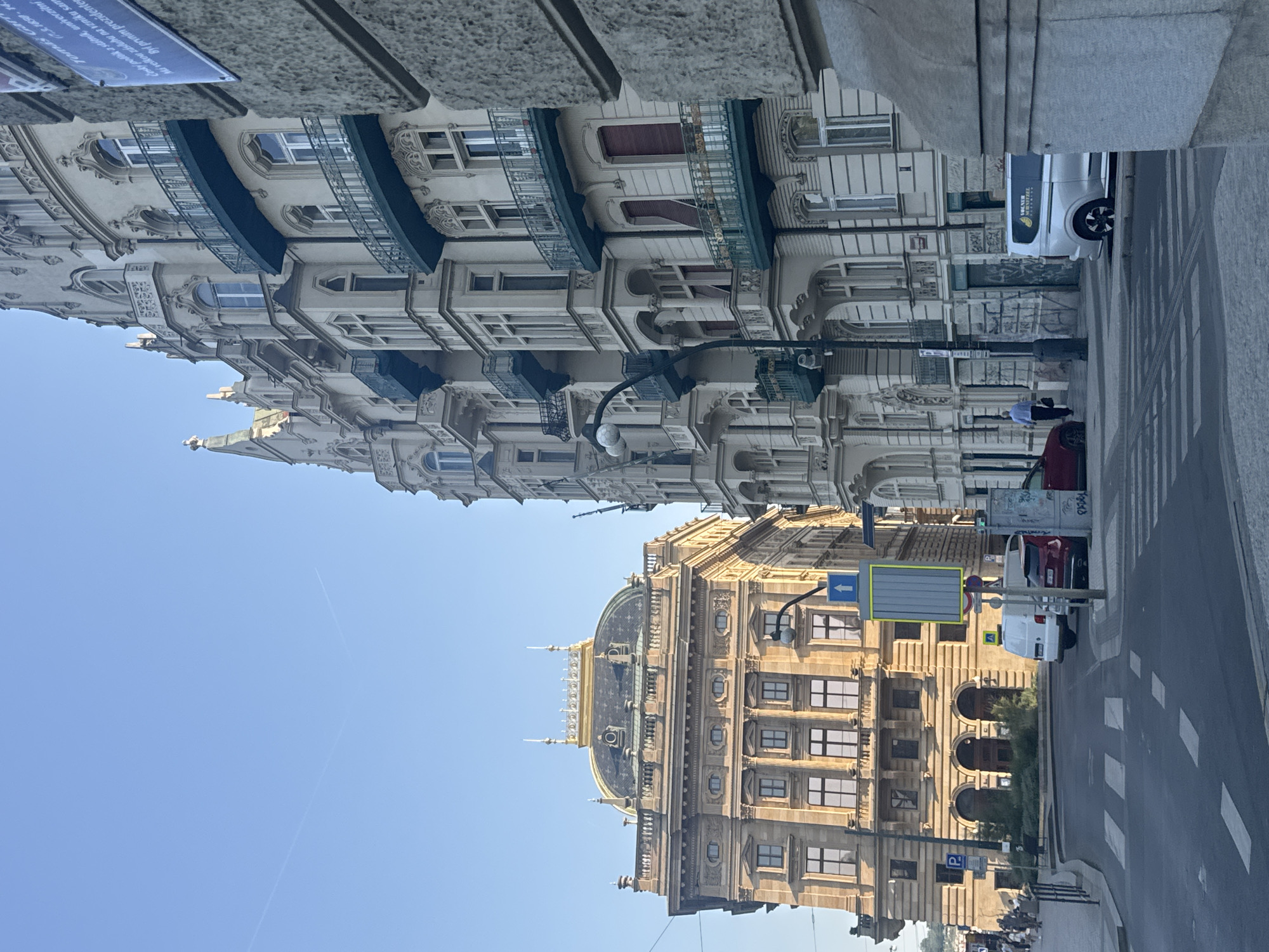 Prague's National Theatre and surrounding streets on a clear morning