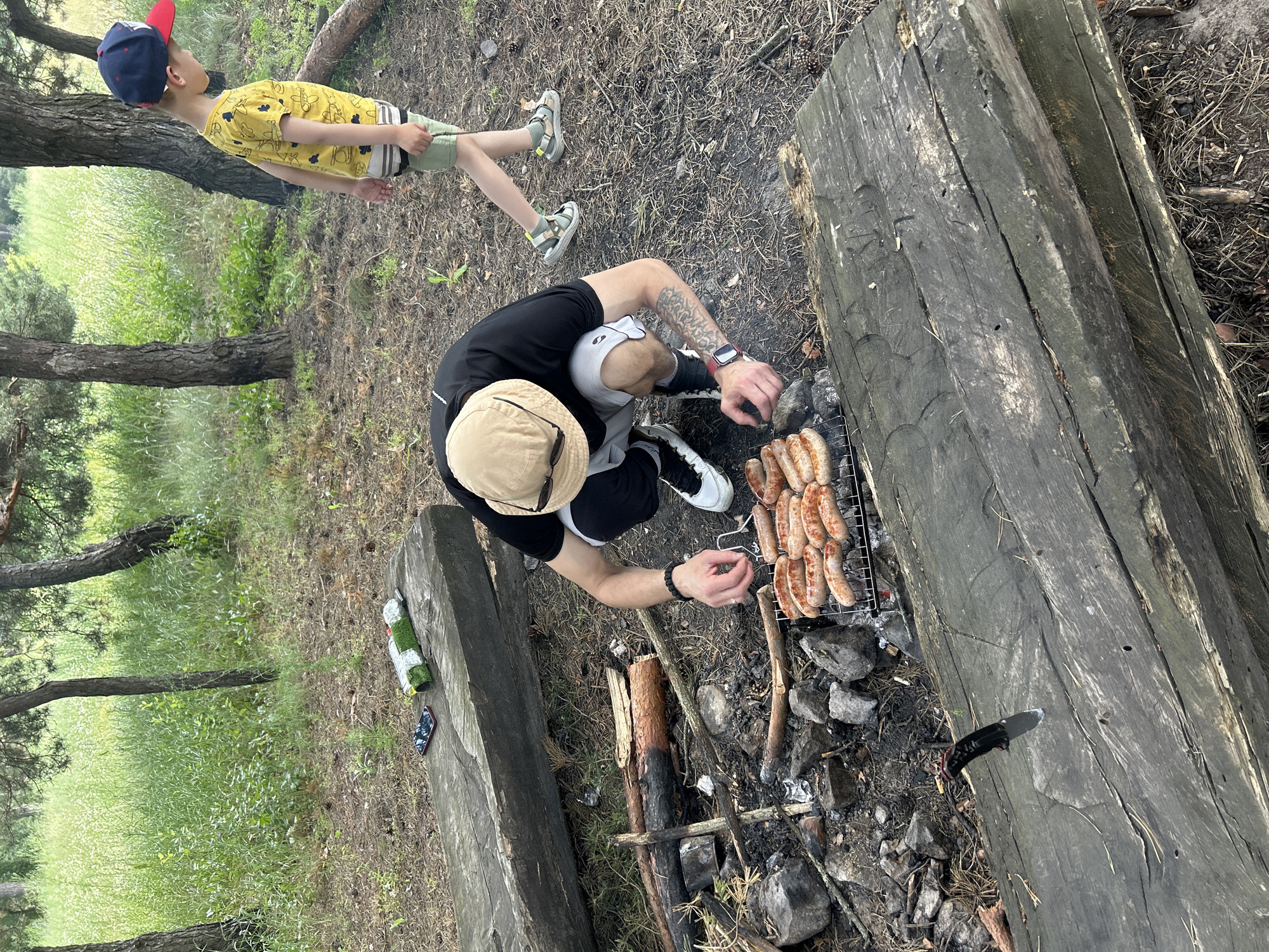 Bike crew stops for a forest cookout in central Ukraine