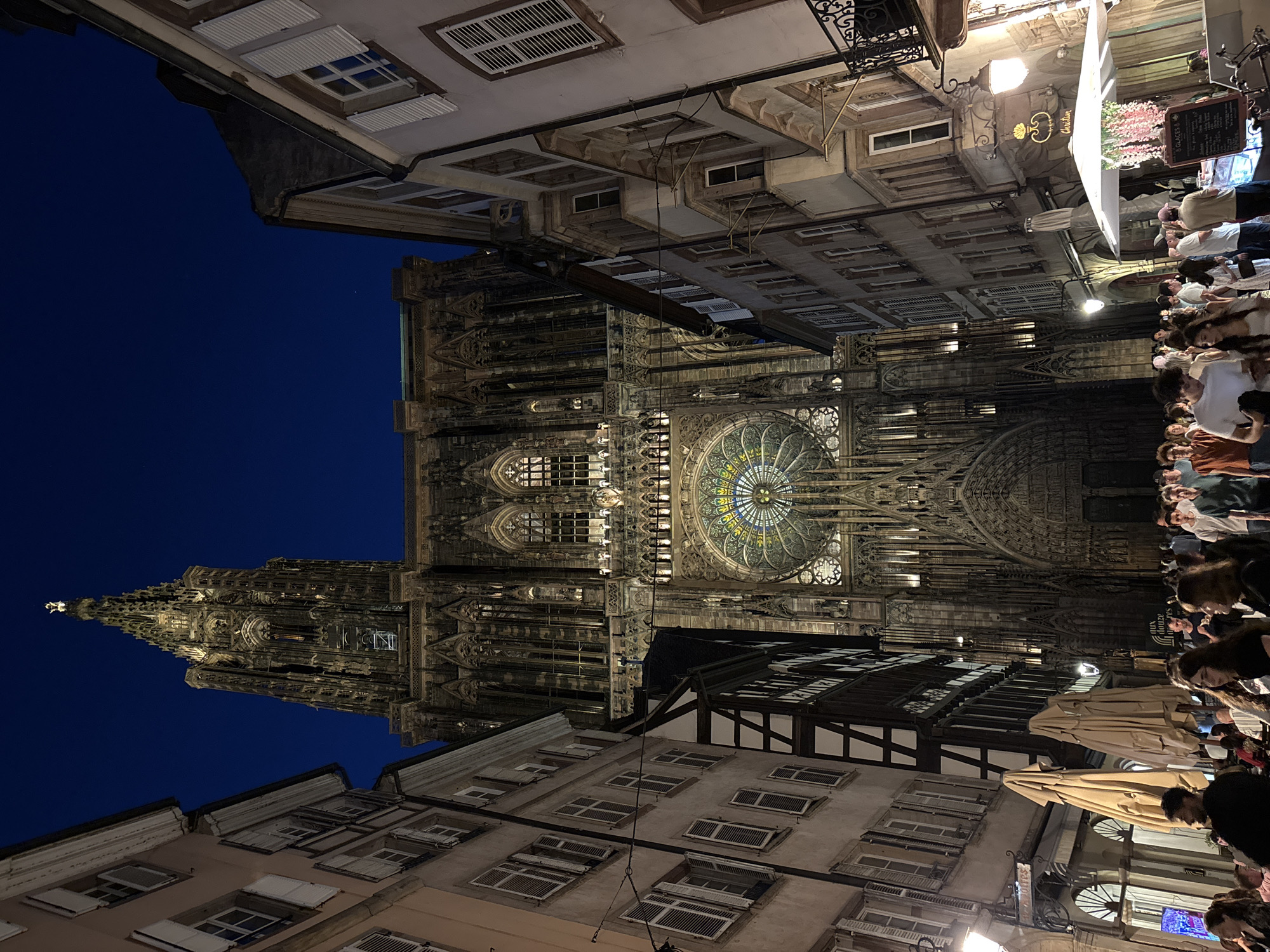 Evening stroll through illuminated Strasbourg cathedral and historic quarter