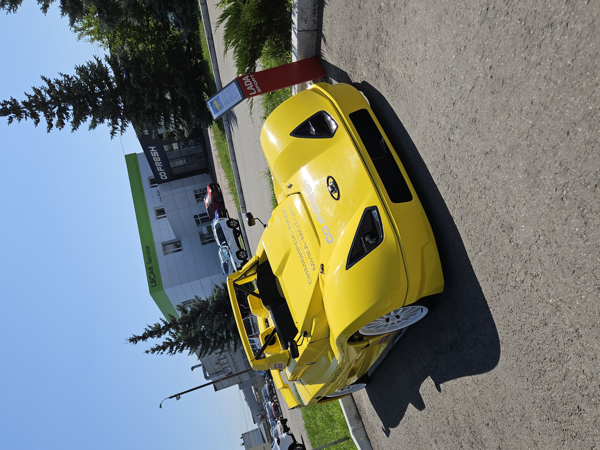Yellow Lada sports car parked at Ulyanovsk LECAR service center