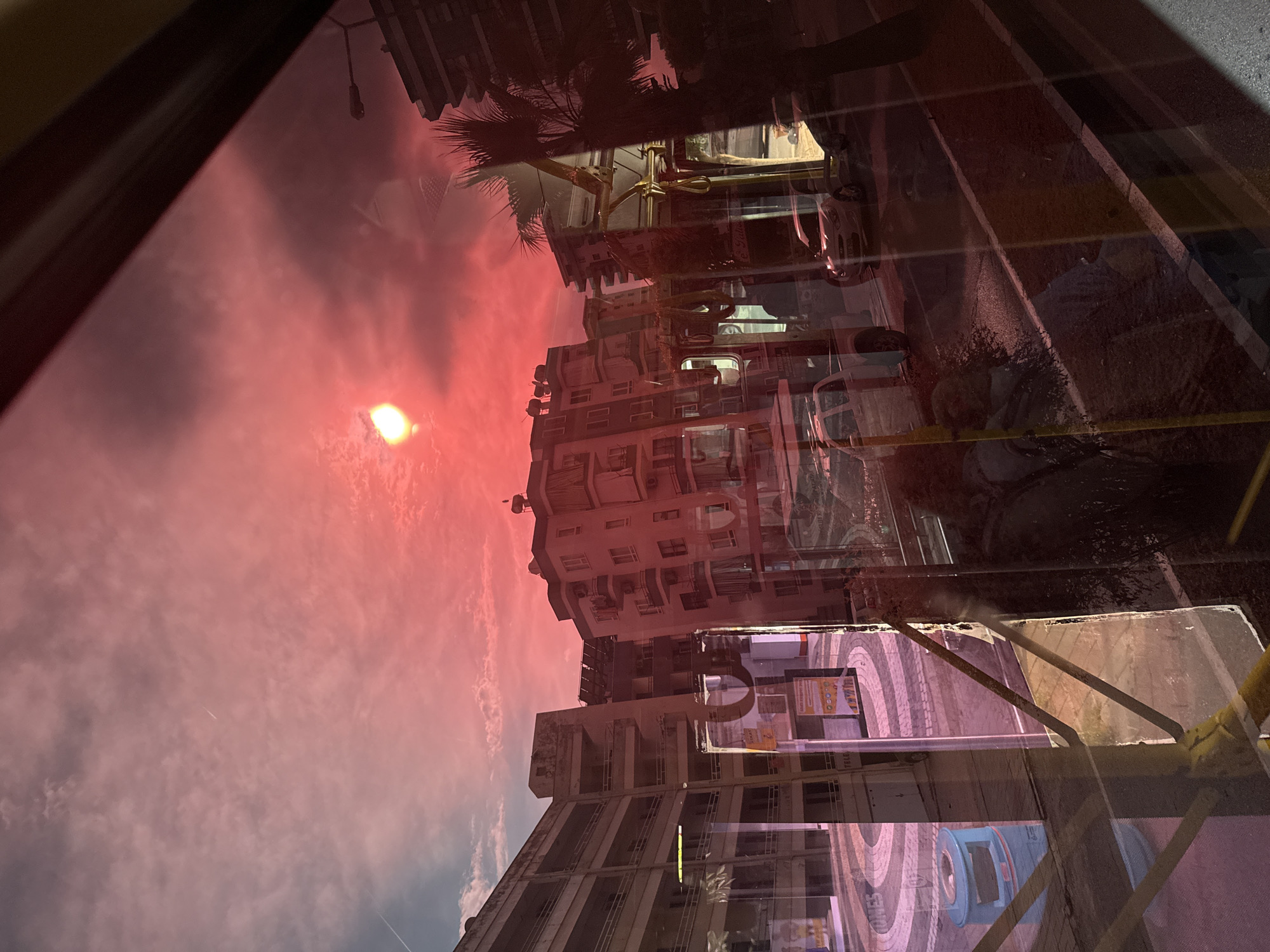 Unusual red sky and bus interior documented in Alanya