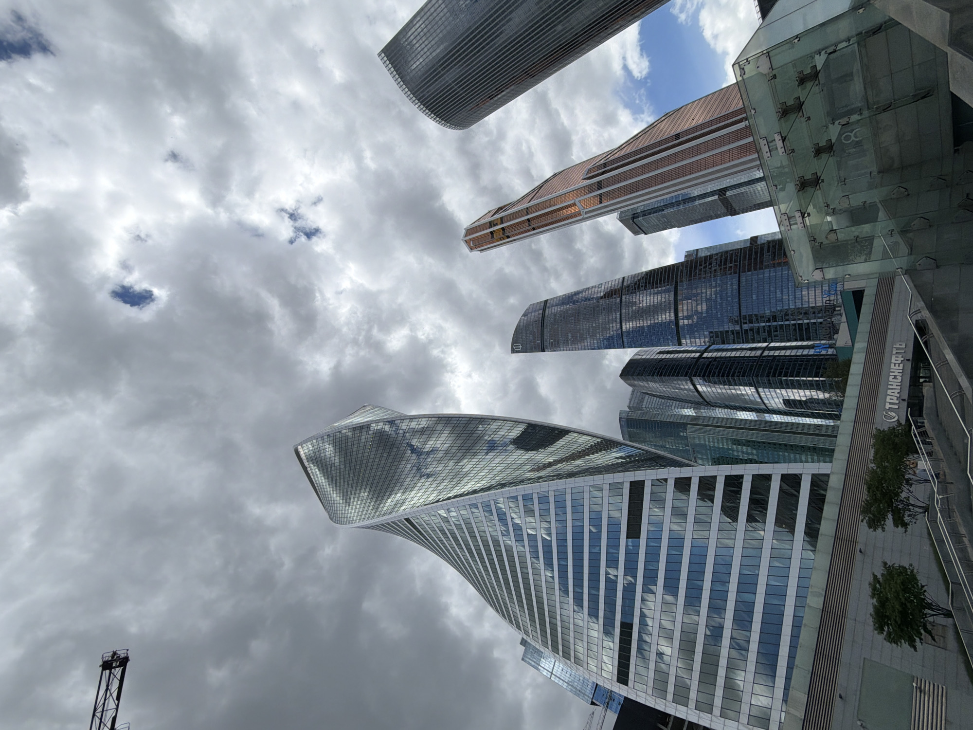 Moscow City skyscrapers documented during cloudy morning visit