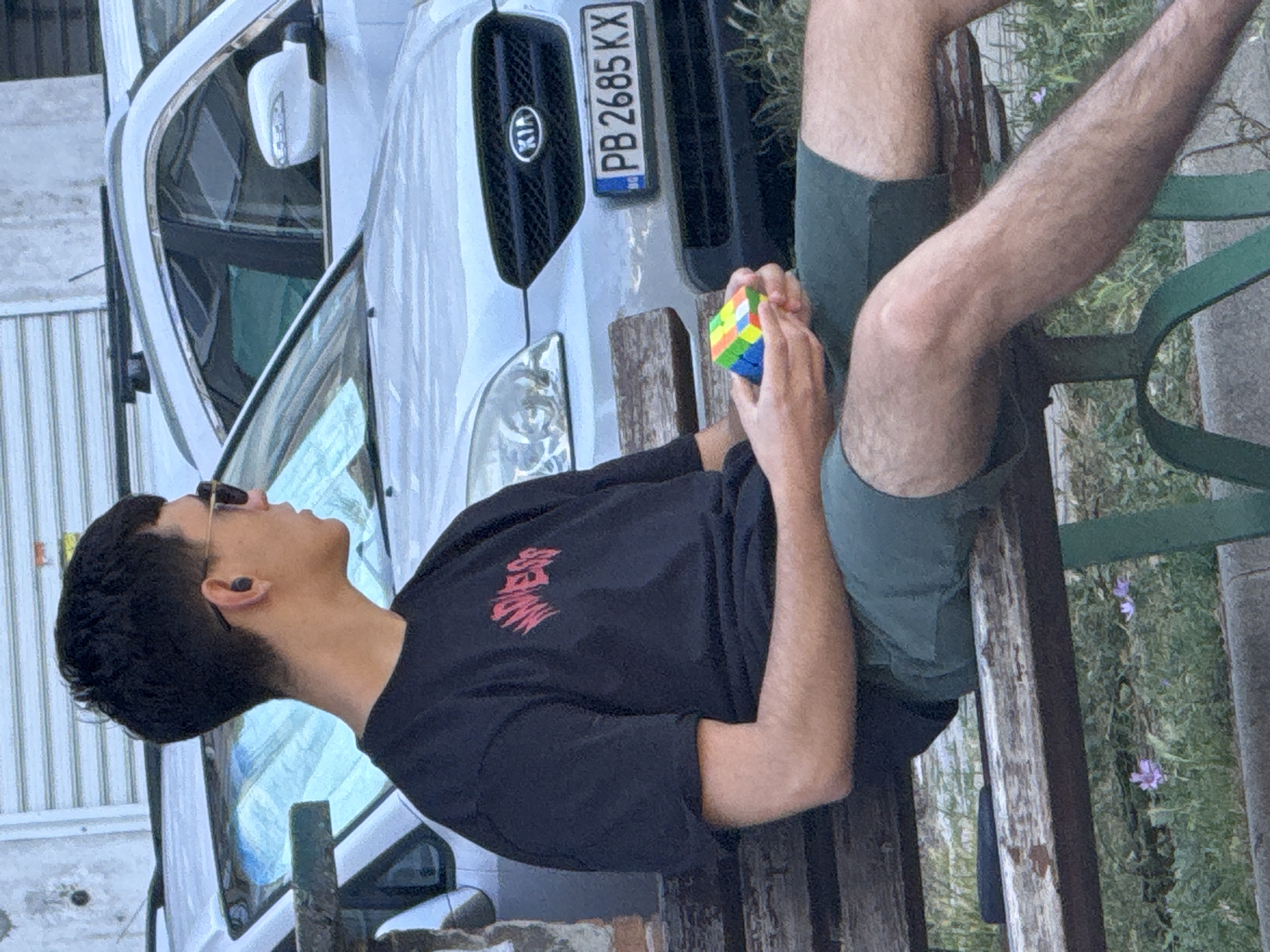 Solving a Rubik's Cube on a park bench in Plovdiv