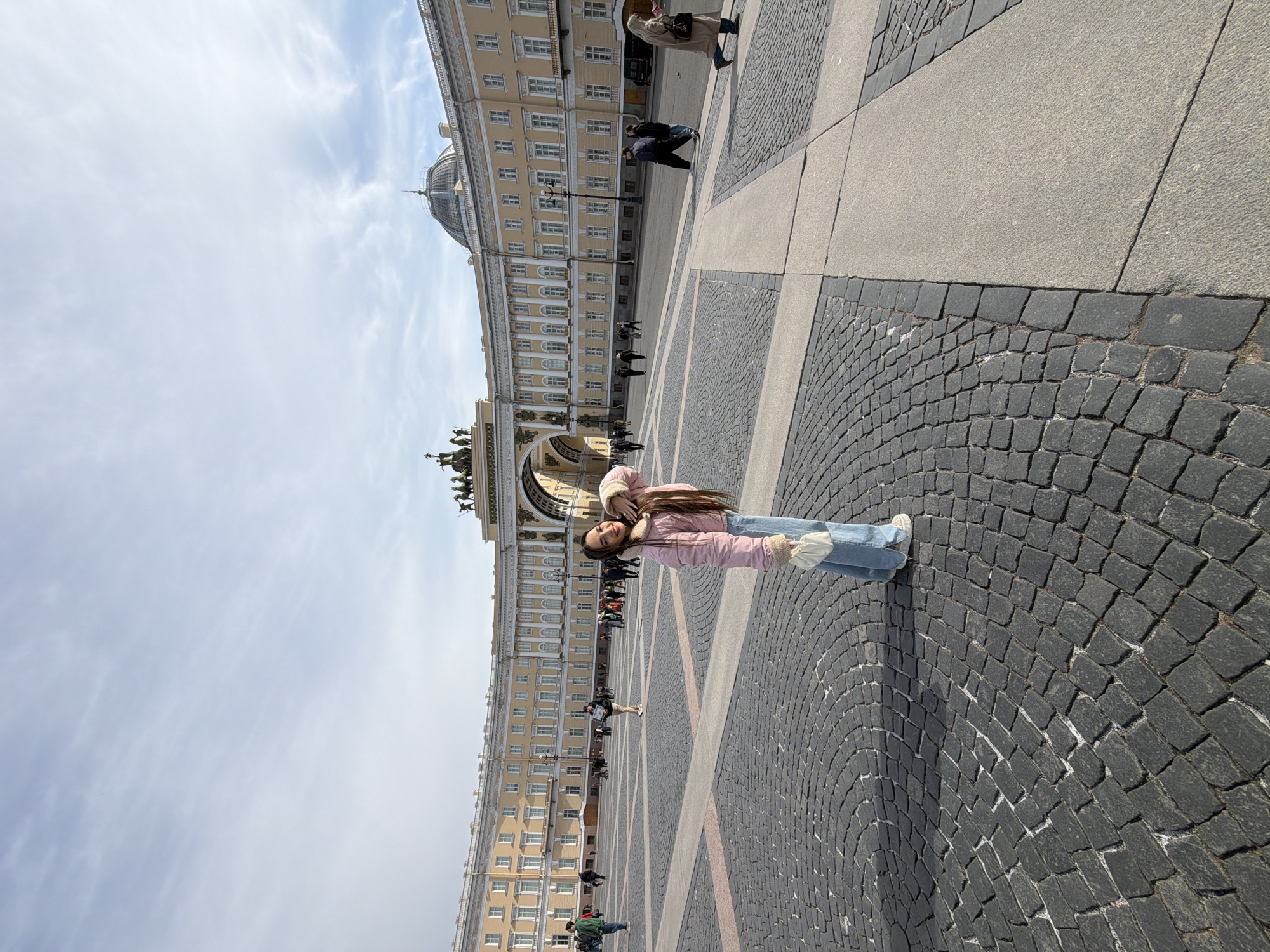 Tourists climb Jordan Staircase at Hermitage Museum, Saint Petersburg