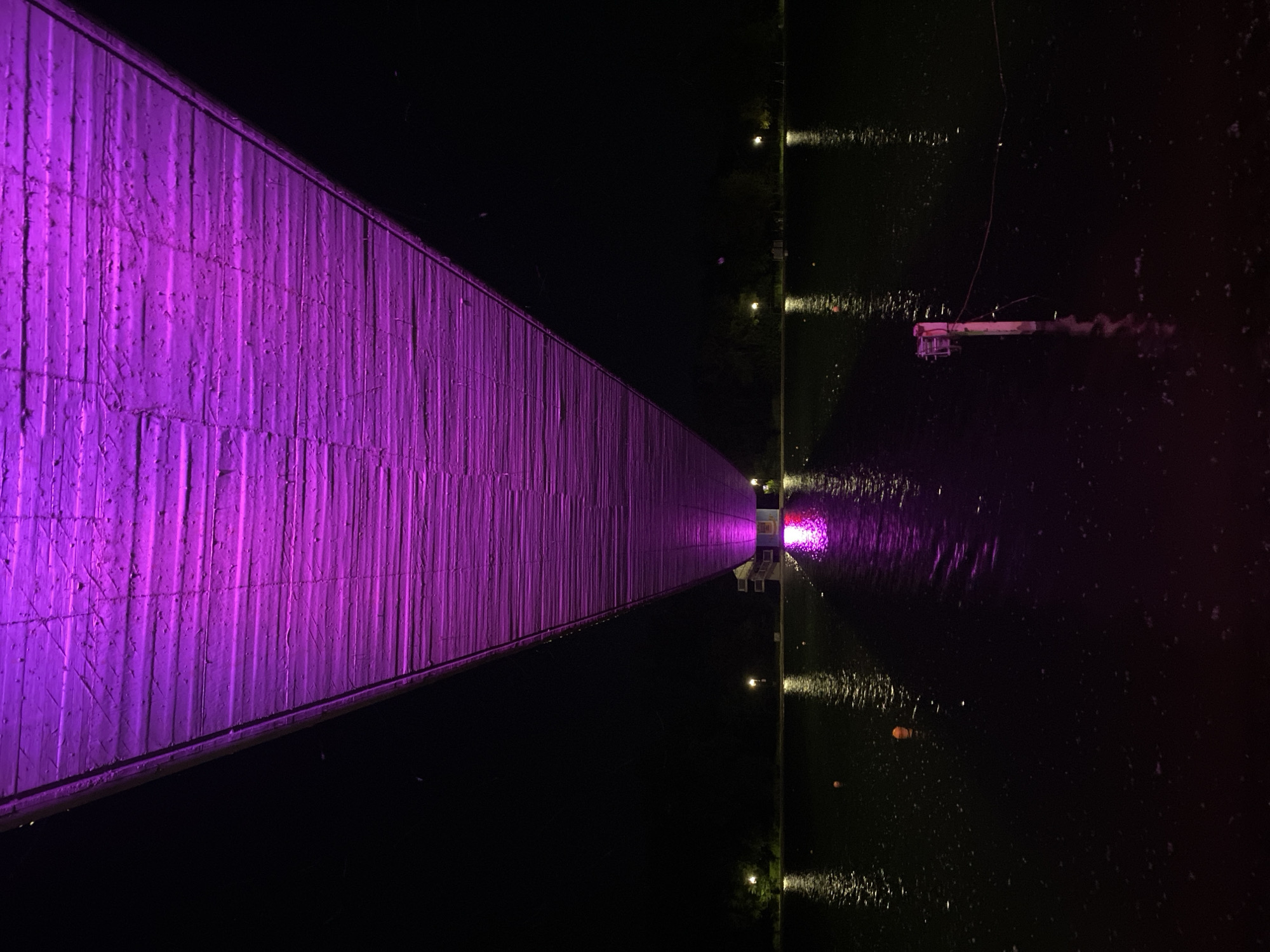 Purple-lit pedestrian bridge creates nighttime spectacle in Plovdiv