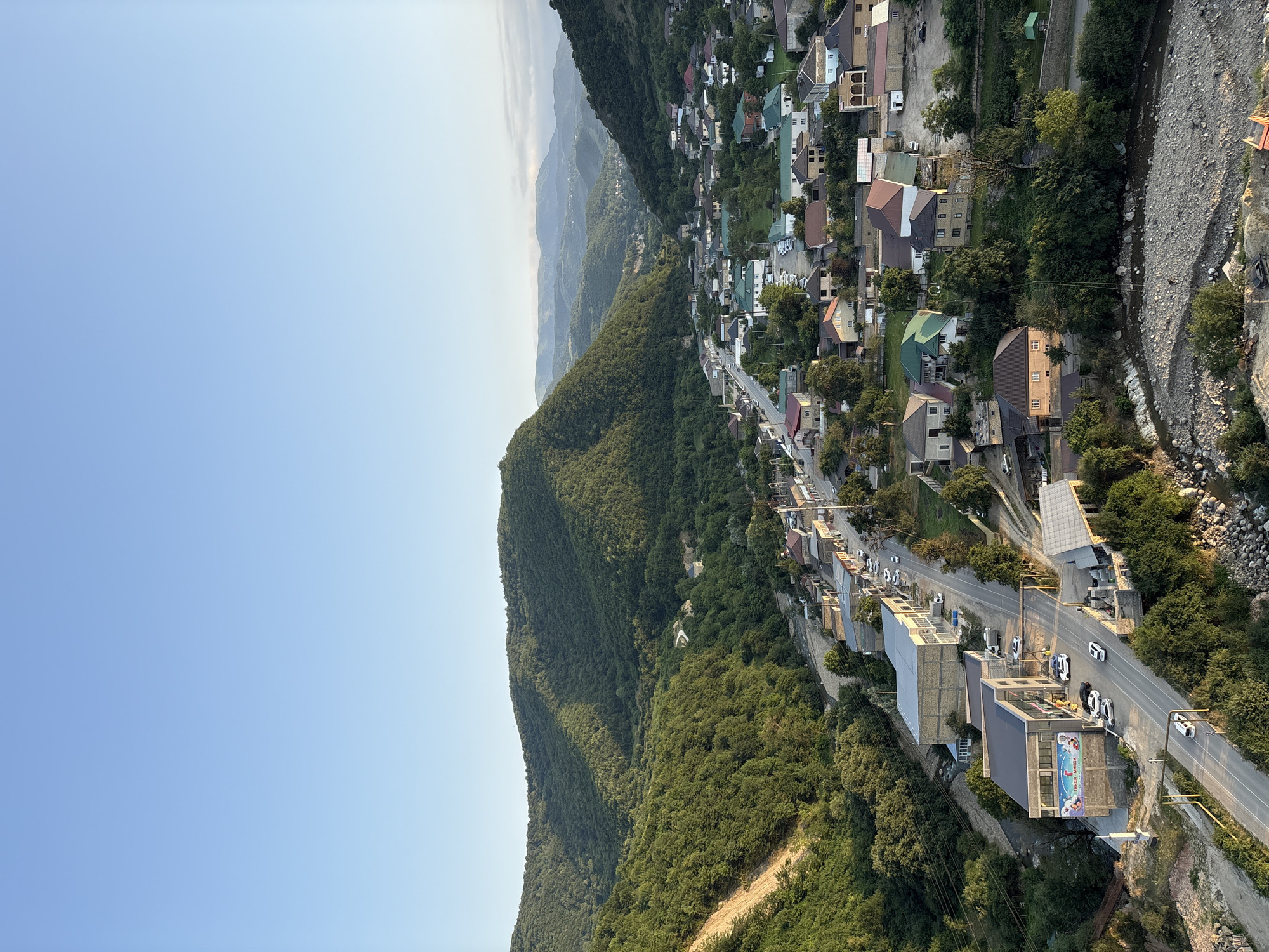 Mountain village of Khuchni seen from above at golden hour