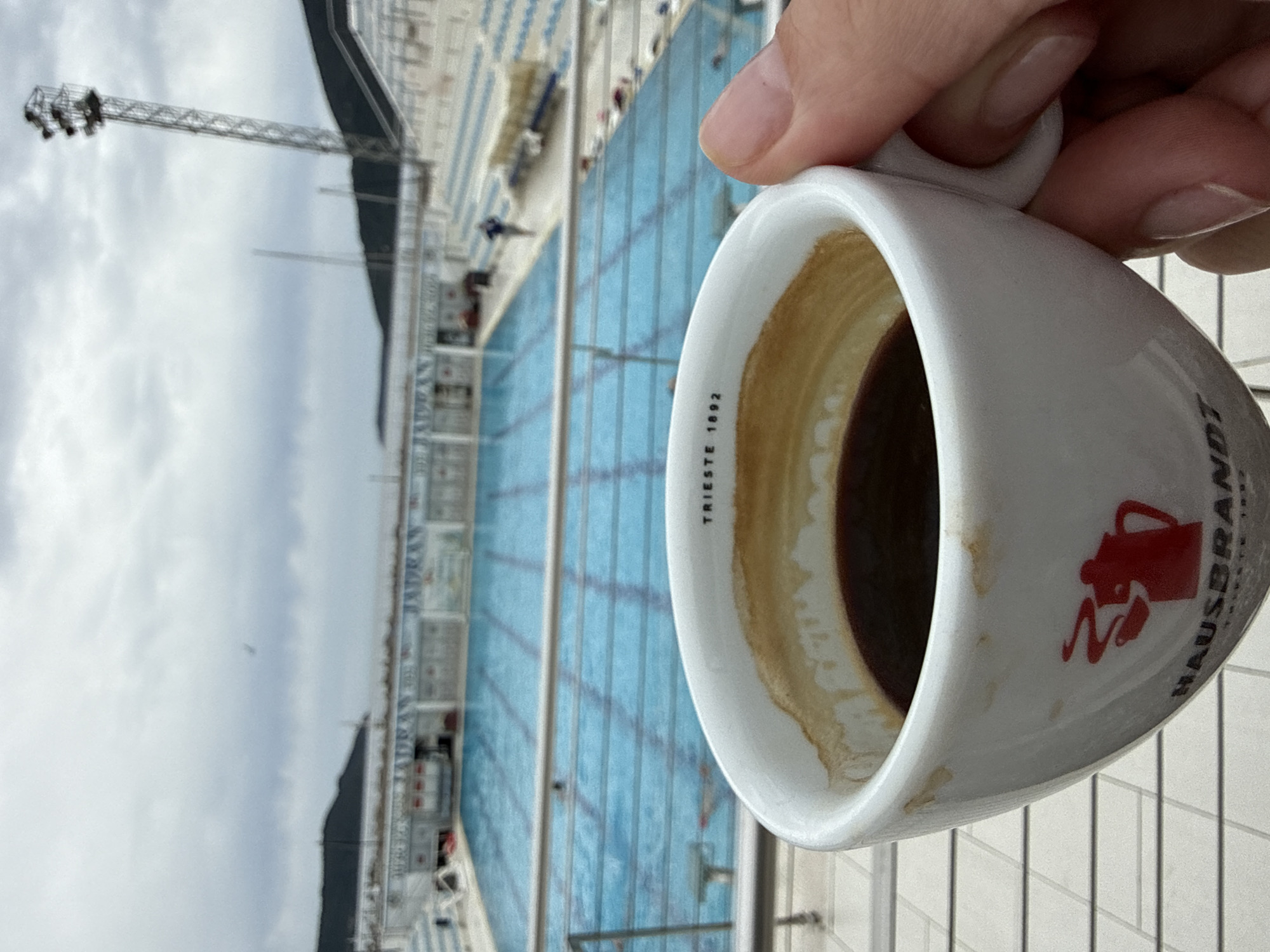 Morning coffee captured poolside in Herceg Novi, Montenegro